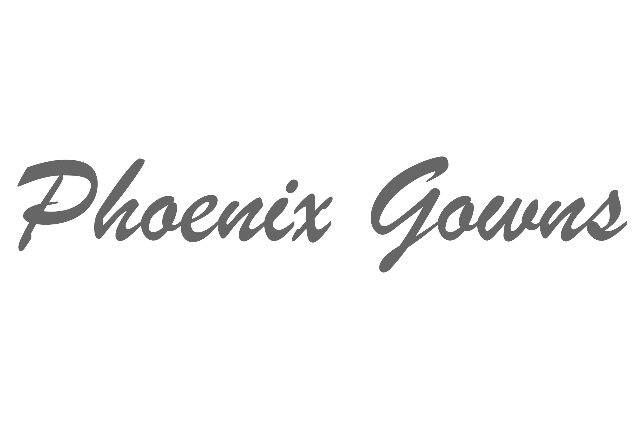 Text reading 'Phoenix Gowns' in gray cursive font on a white background.