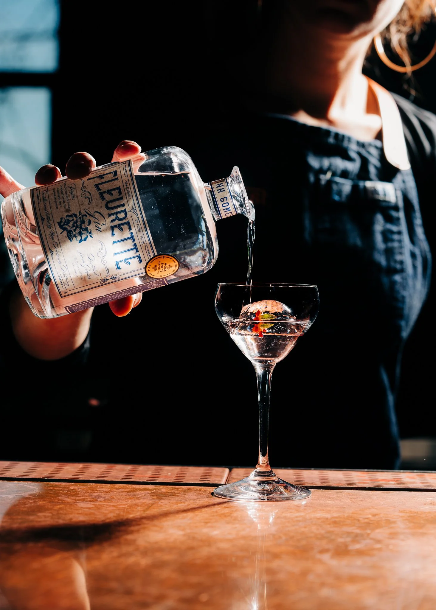 A pour of a Fleurette Gin by New Alchemy Distilling at The Madrona in Healdsburg, CA.