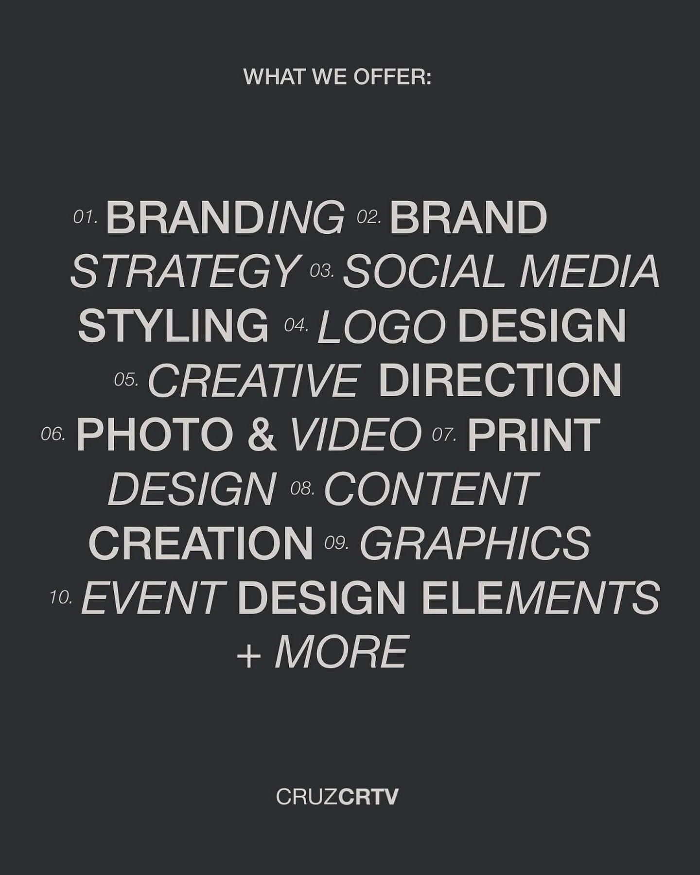 Our mission here at CRUZ CRTV is to collaborate and create with you to make your brand more engaging, more efficient, and more excellent ⭐️

Let&rsquo;s work together!