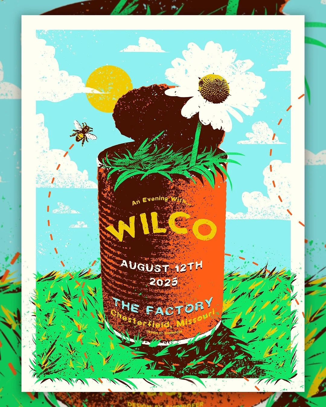 New poster for @wilco tonight @thefactory_stl! 🥳🥫🌼

Pick one up at the show and keep an eye here and my website for some hand embellished signed and numbered artist prints be me! Prob will release on Thursday! Printed by @bakerprints! 

#wilco #wi