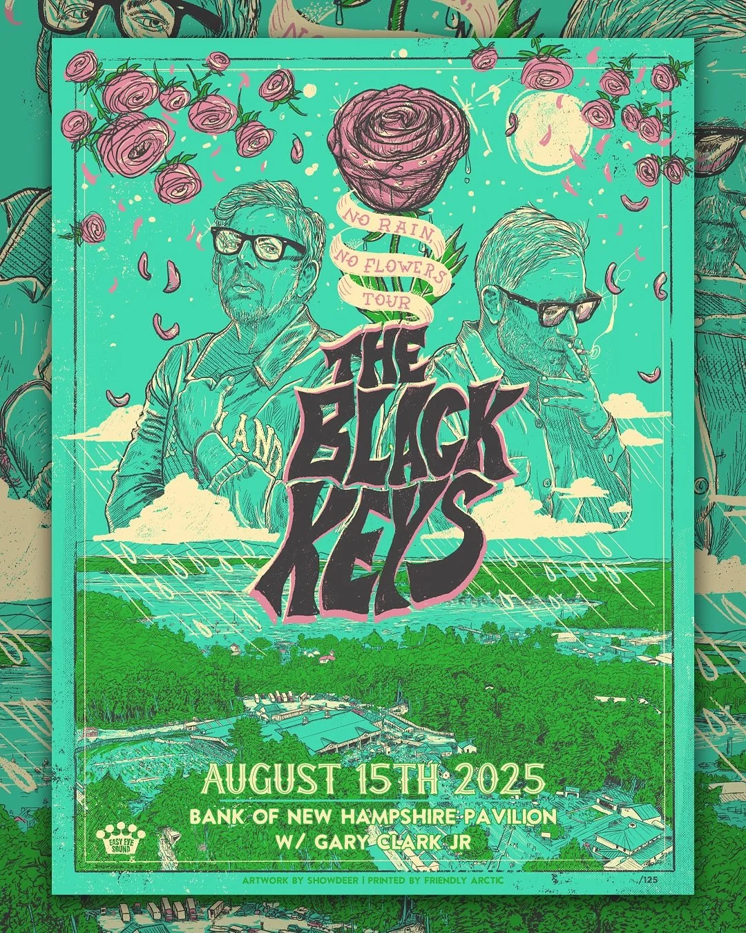 Another new poster for the incredible @theblackkeys tonight in Gilford, New Hampshire @banknhpavilion w/ the always amazing @garyclarkjr! 😎🌧️🙌 

Been an absolute blast and honor drawing all of these posters! I make each artwork very special for ea