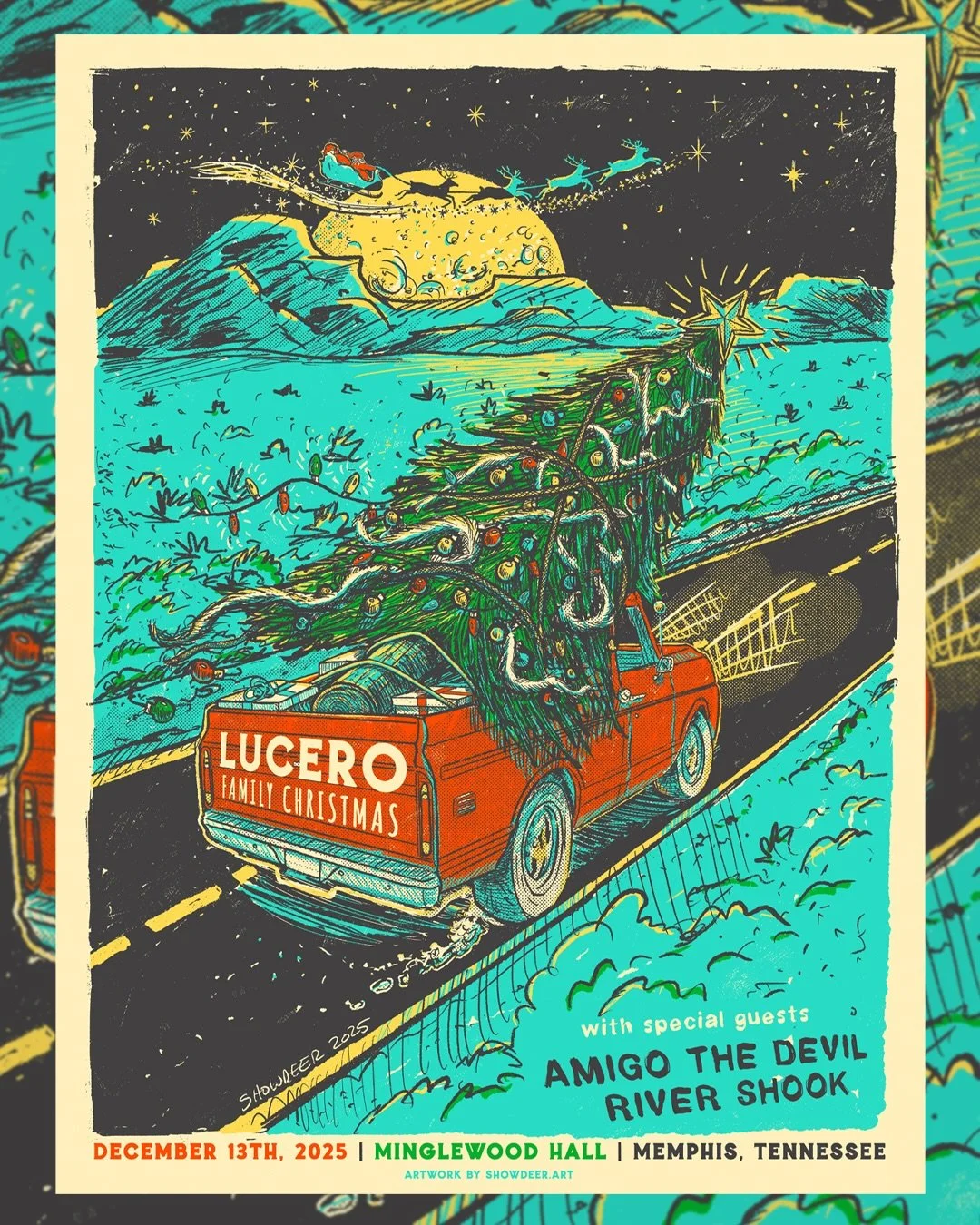 Stoked to make this new artwork for the legendary band @luceromusic! 😎🎄🎁 For the Lucero Family Christmas show Dec 13th w/ amigothedevil and @rivershookforever @minglewoodhalllive in Memphis! Benefiting @901girlswithgoals! 

Thank you Brody, Ben an