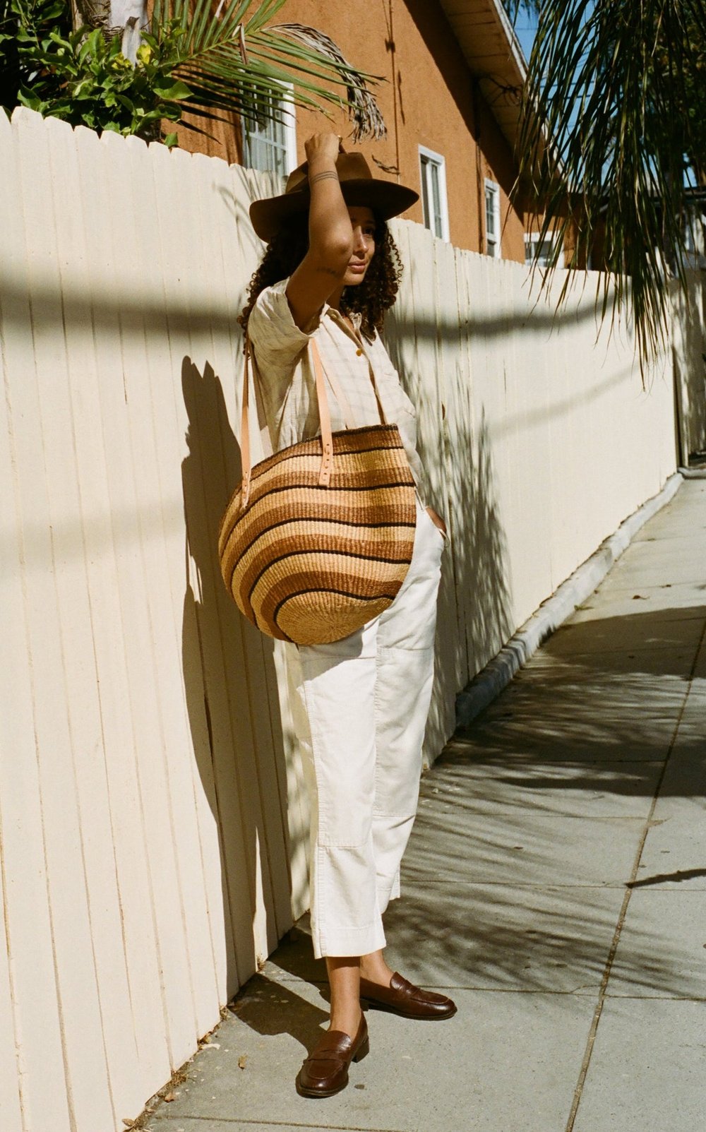 Large Rust Striped Sisal Basket Bag — Meadow Collective