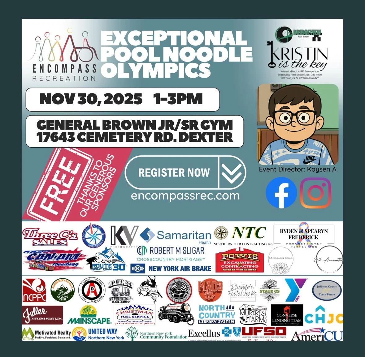 Encompass Recreation is proud to offer a brand new opportunity--THE POOL NOODLE OLYMPICS!

🎉Get ready for a day of laughter, teamwork, and friendly competition at the Pool Noodle Olympics!

Kids will navigate through a series of fun and interactive 