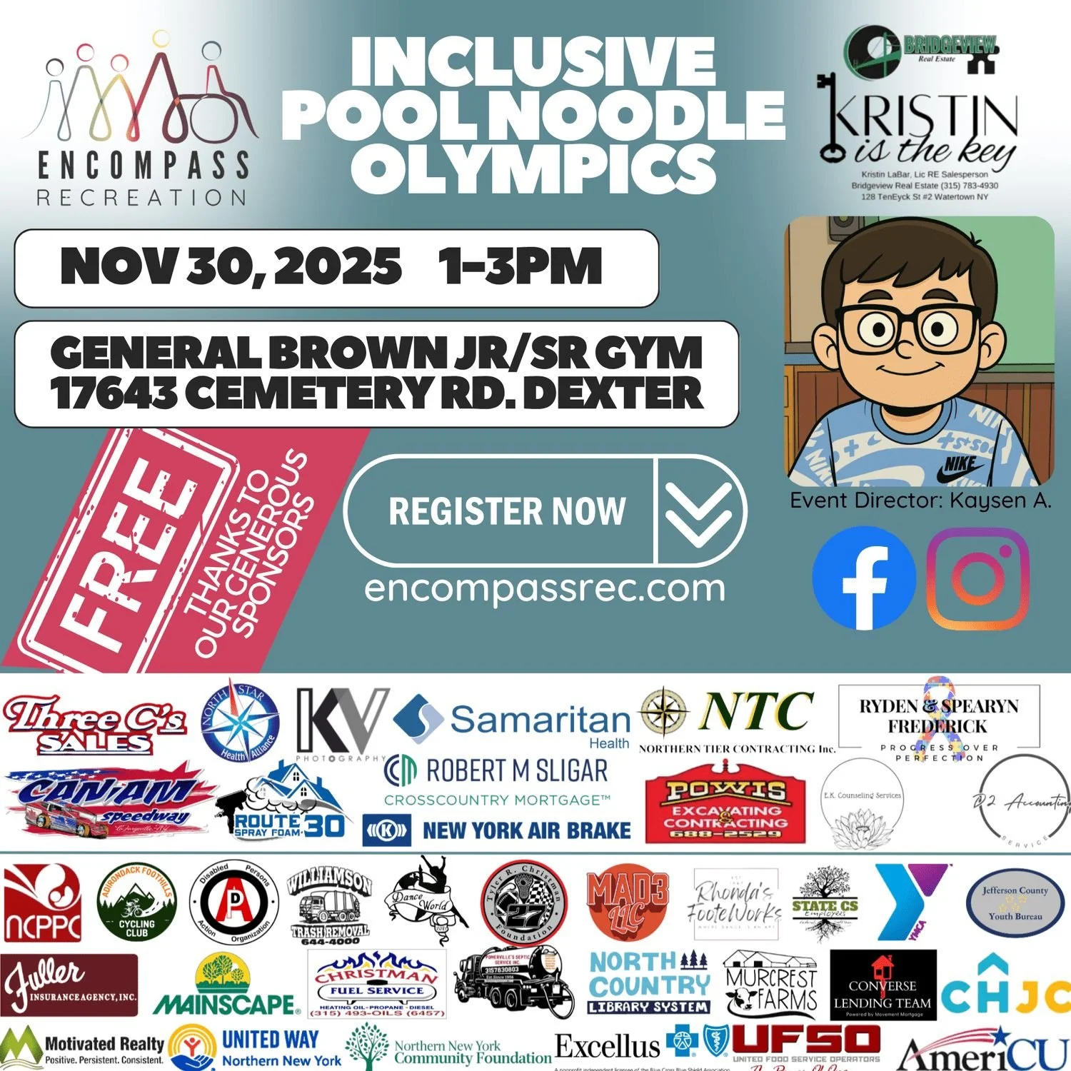 Have you signed up, yet?!

Open to ALL kids!!

Encompass Recreation is proud to offer a brand new opportunity--THE POOL NOODLE OLYMPICS!

🎉Get ready for a day of laughter, teamwork, and friendly competition at the Pool Noodle Olympics!

Kids will na