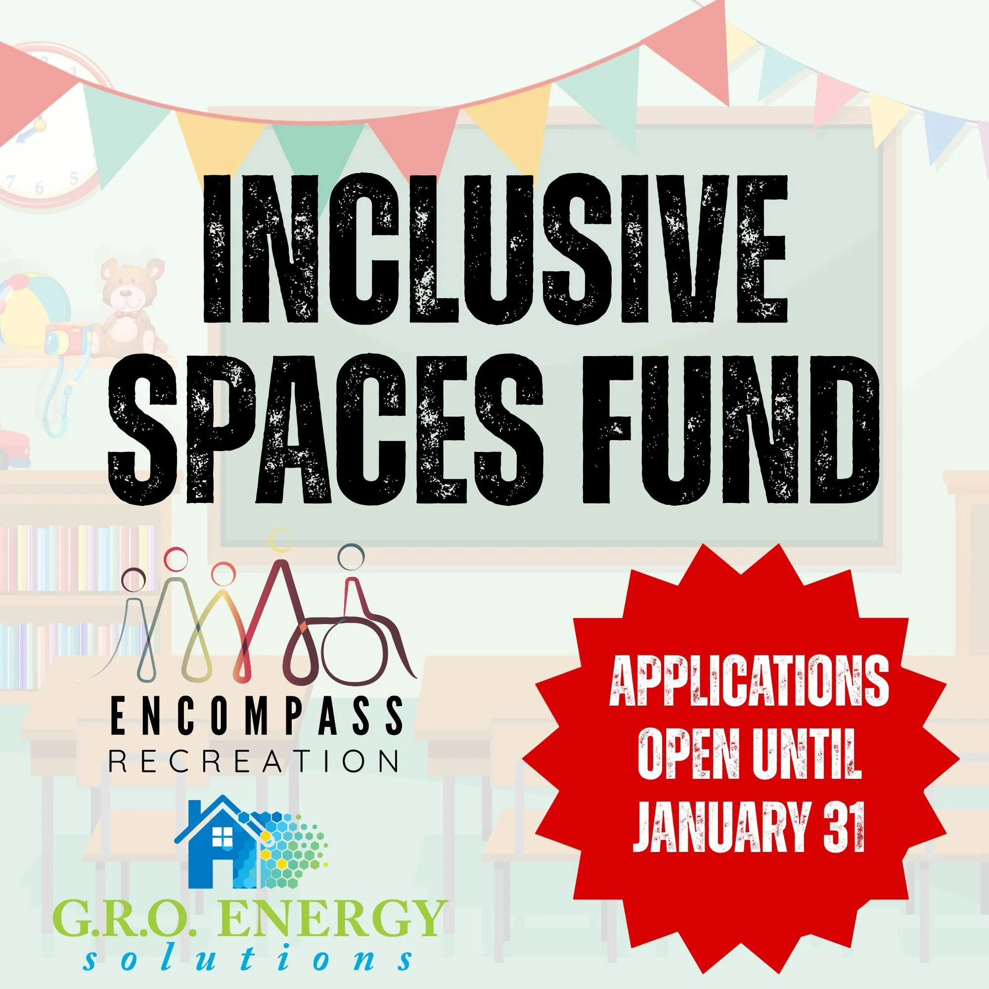 ENCOMPASS RECREATION ANNOUNCES APPLICATIONS NOW OPEN FOR INCLUSIVE SPACES FUND, SPONSORED BY G.R.O. ENERGY SOLUTIONS

Encompass Recreation is proud to announce that applications are now open for the Inclusive Spaces Fund, a new funding opportunity ma