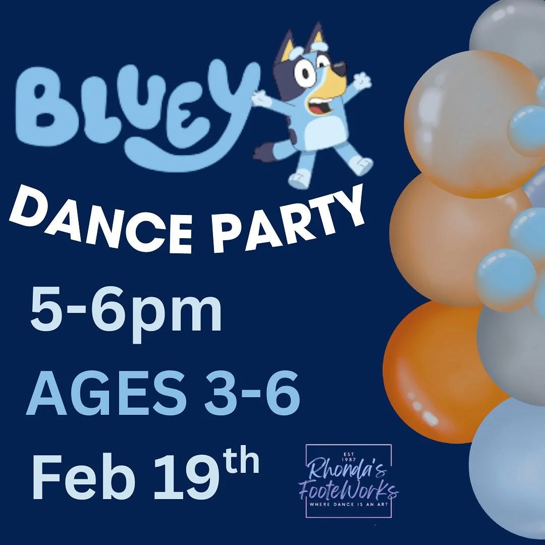 🕺💙 Inclusive Bluey Dance Party! 💙💃

Calling all Bluey fans ages 3&ndash;6! Join the amazing Miss Ayla for an Inclusive Bluey Dance Party on Thursday, February 19th from 5&ndash;6 PM at Rhonda&rsquo;s FooteWorks 🎶✨

This joyful, movement-filled e