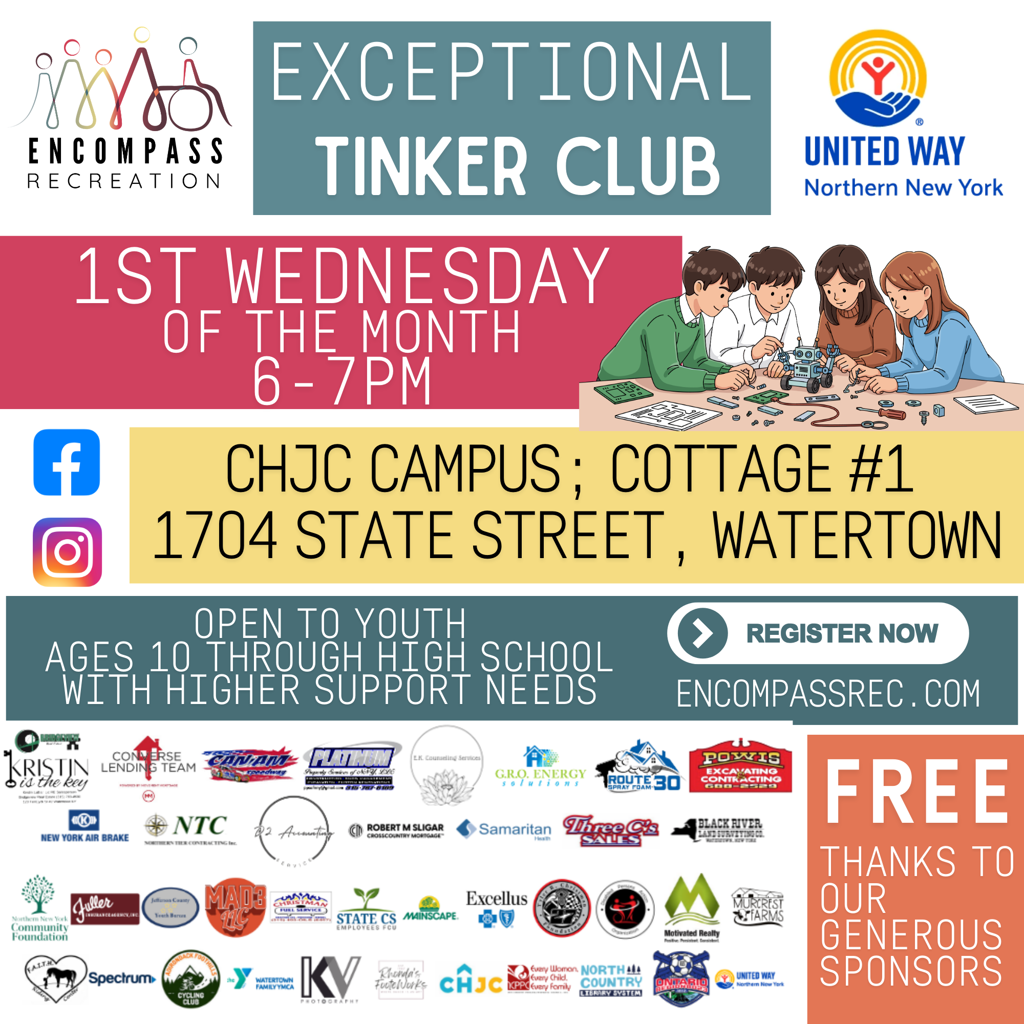 Tinker Club sponsored by the United Way of Northern New York (ages 10-21)