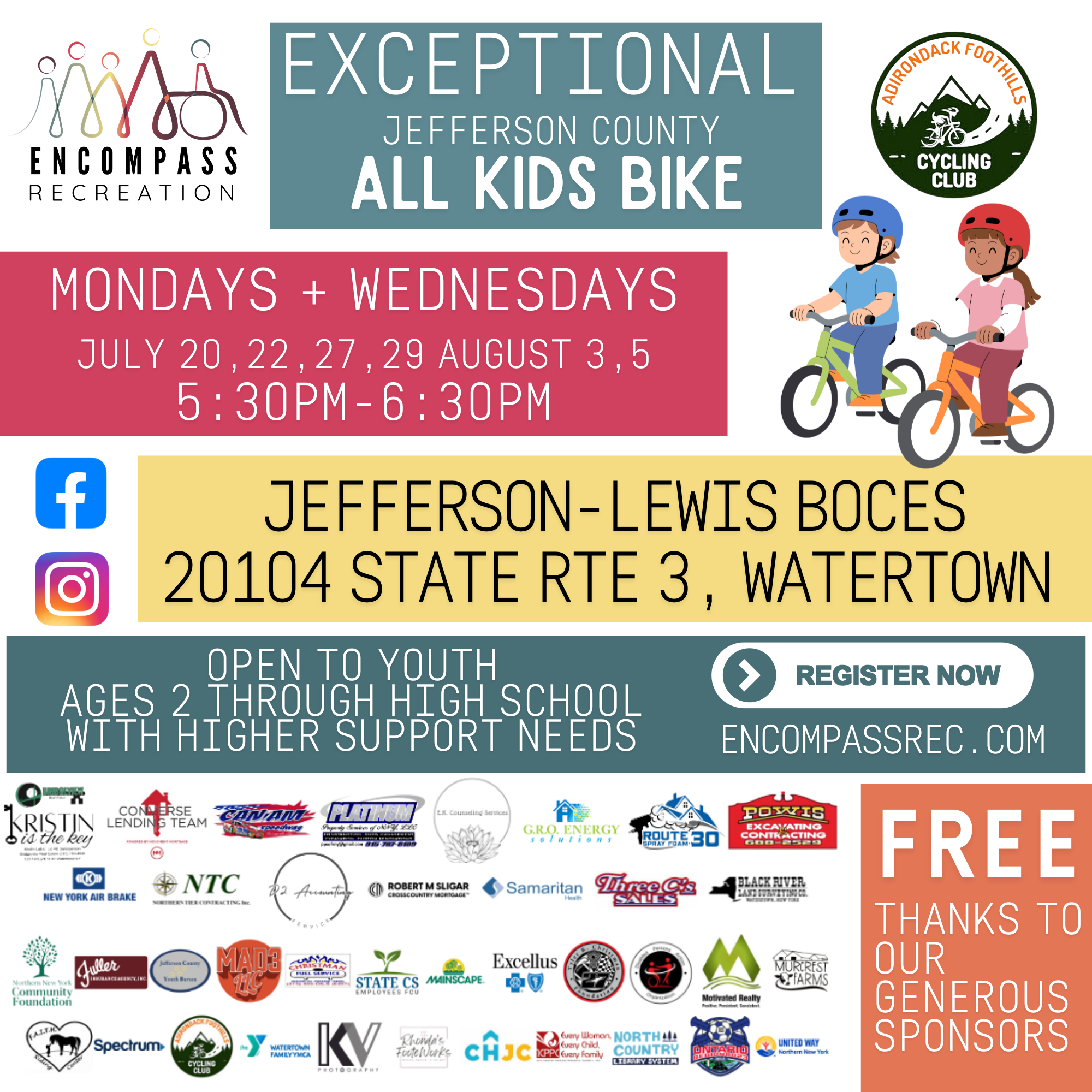 Jefferson County All Kids Bike sponsored by Adirondack Foothills