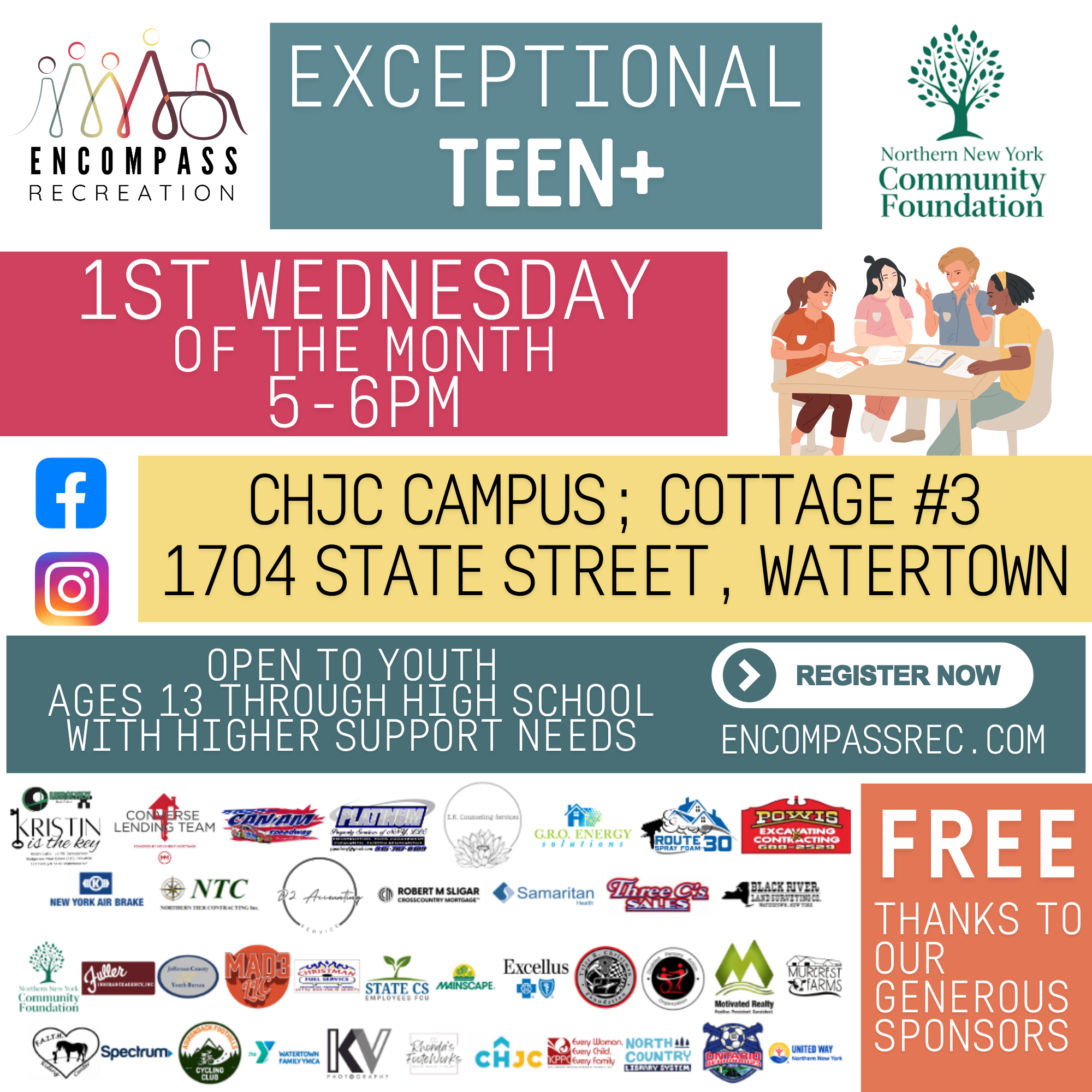 Teen+ Club sponsored by the Northern New York Community Foundation
