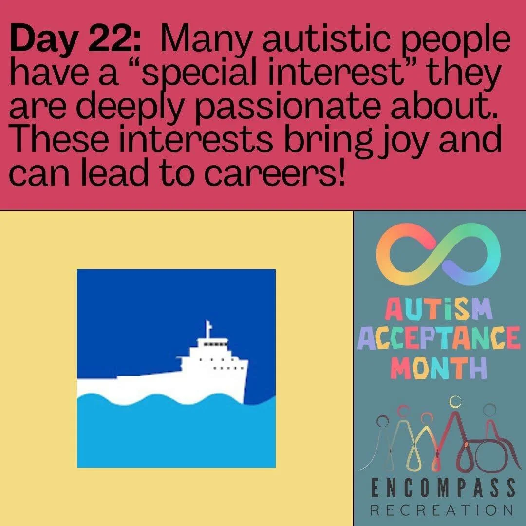 Day 22

Featuring Ivan's special interest-ships of the Great Lakes and the St. Lawrence Seaway! (Logo, created by Ivan!)

Check out his YouTube channel!
https://www.youtube.com/@TopImpressiveLine

www.encompassrec.com 

#inclusion  #diversity #disabi