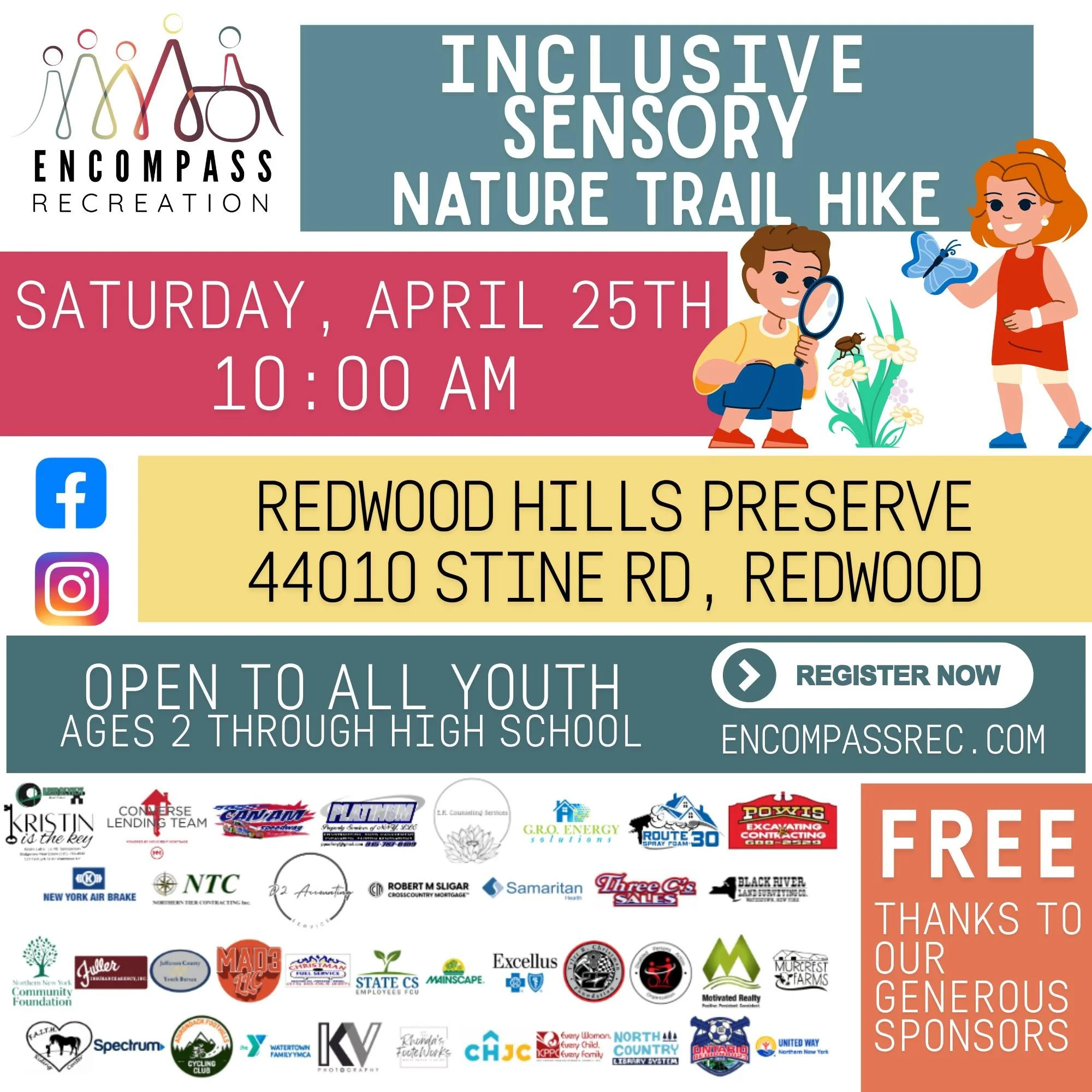 🌿✨ **TODAY** Inclusive Sensory Nature Trail Hike ✨🌿

Join us TODAY for a peaceful and welcoming Inclusive Sensory Nature Trail Hike at 10:00 AM 🌼

📍 Meet at Redwood Hill Preserve
🥪 Bring your own lunch
🍪 Sweet treat provided after the walk!

Th