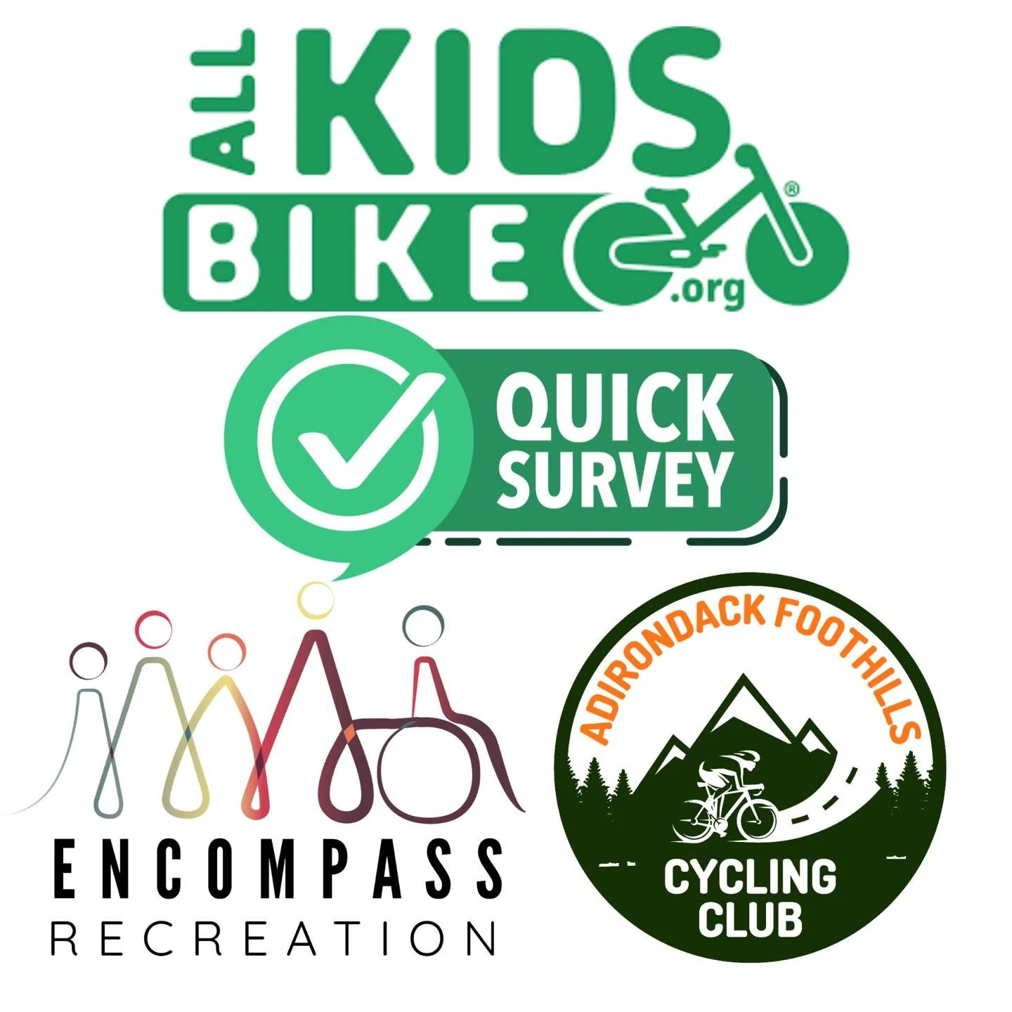 🚲 Help Shape Future All Kids Bike Programming! 💚

We want to hear from YOU!
Encompass Recreation and the Adirondack Foothills Cycling Club want you to help guide future All Kids Bike programming in our community &mdash; your feedback matters.

Plea