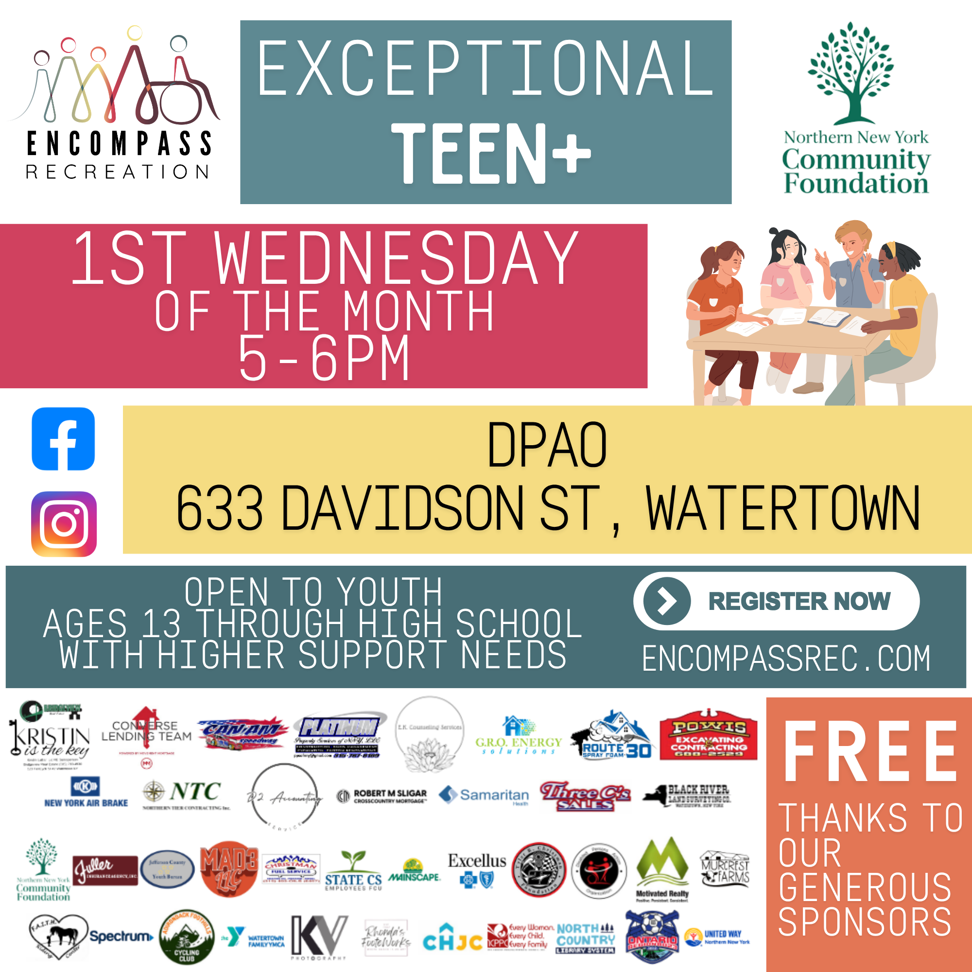 Teen+ Club sponsored by the Northern New York Community Foundation