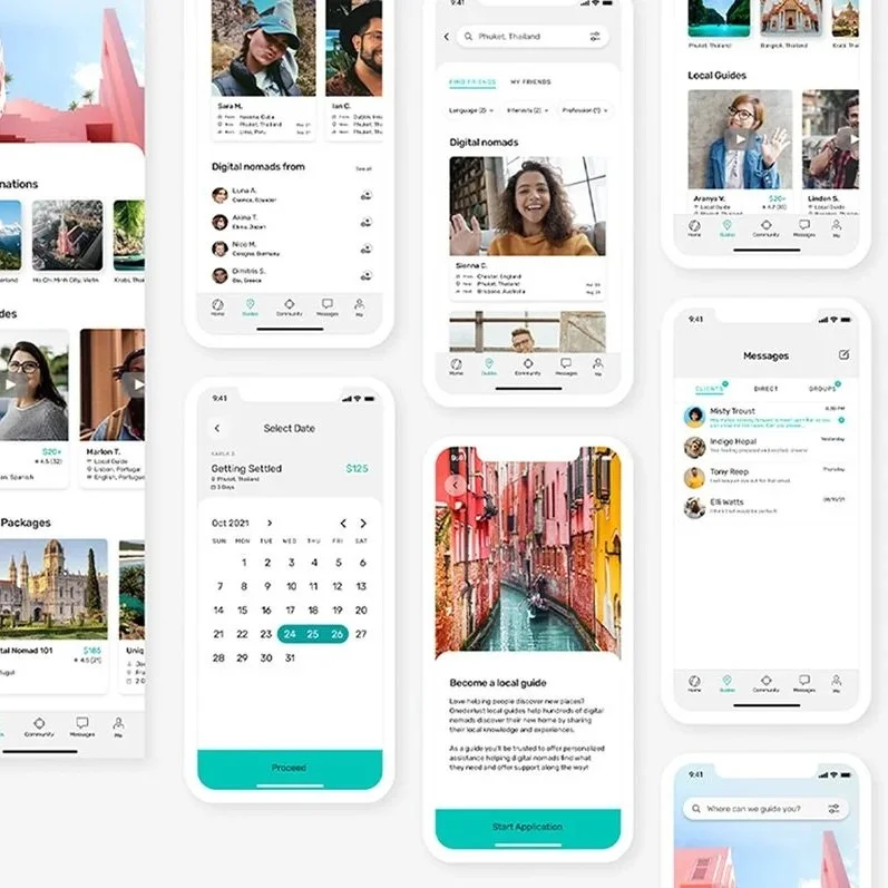 Collage of Onederlust app design panels