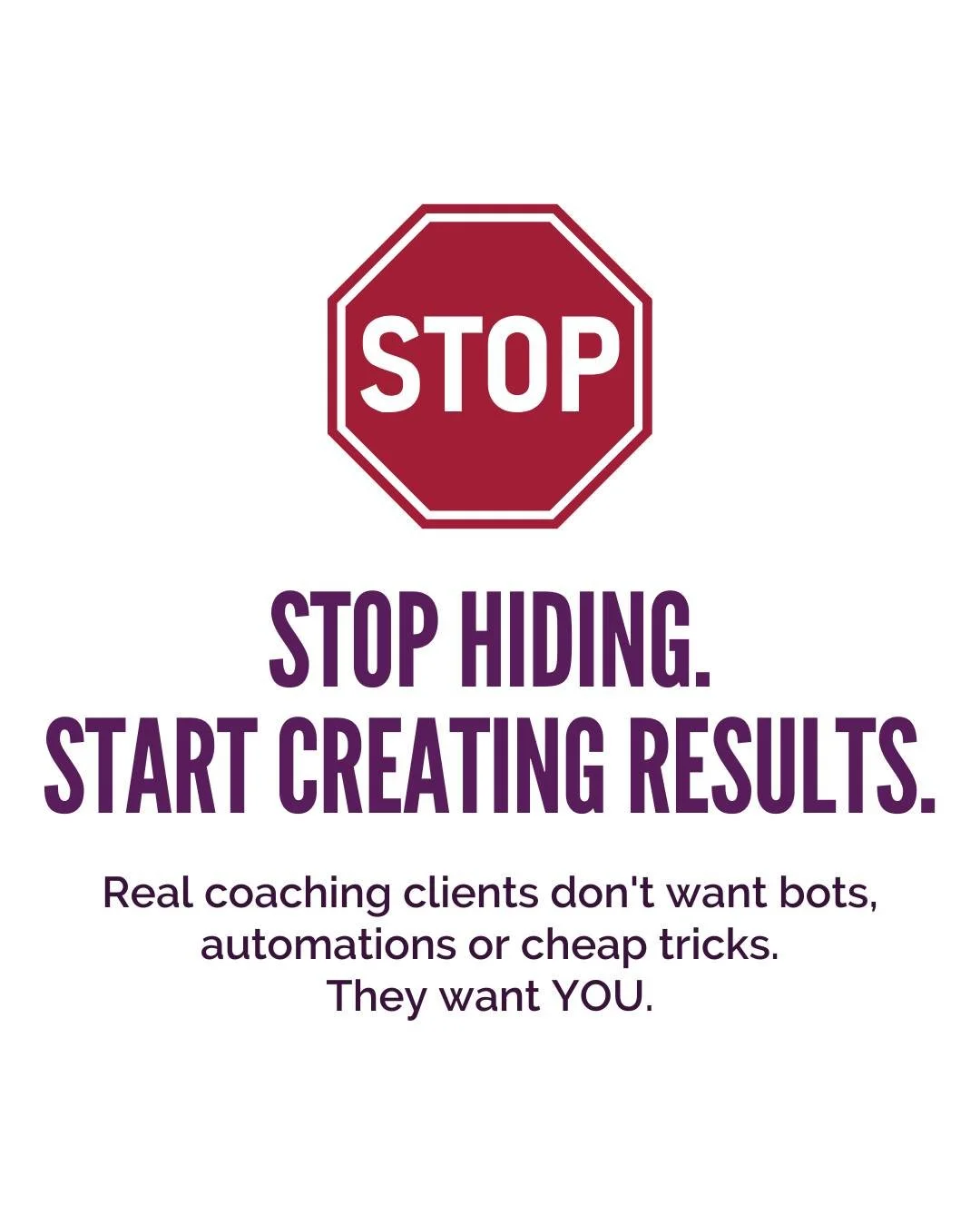 Here&rsquo;s the truth: marketing trends come and go.

Algorithms change.
AI can spit out content in seconds.
But you know what AI (or any gimmick) can&rsquo;t do?

👩&zwj;💻 Sit across from your client and actually see them
💡 Customize your coachin