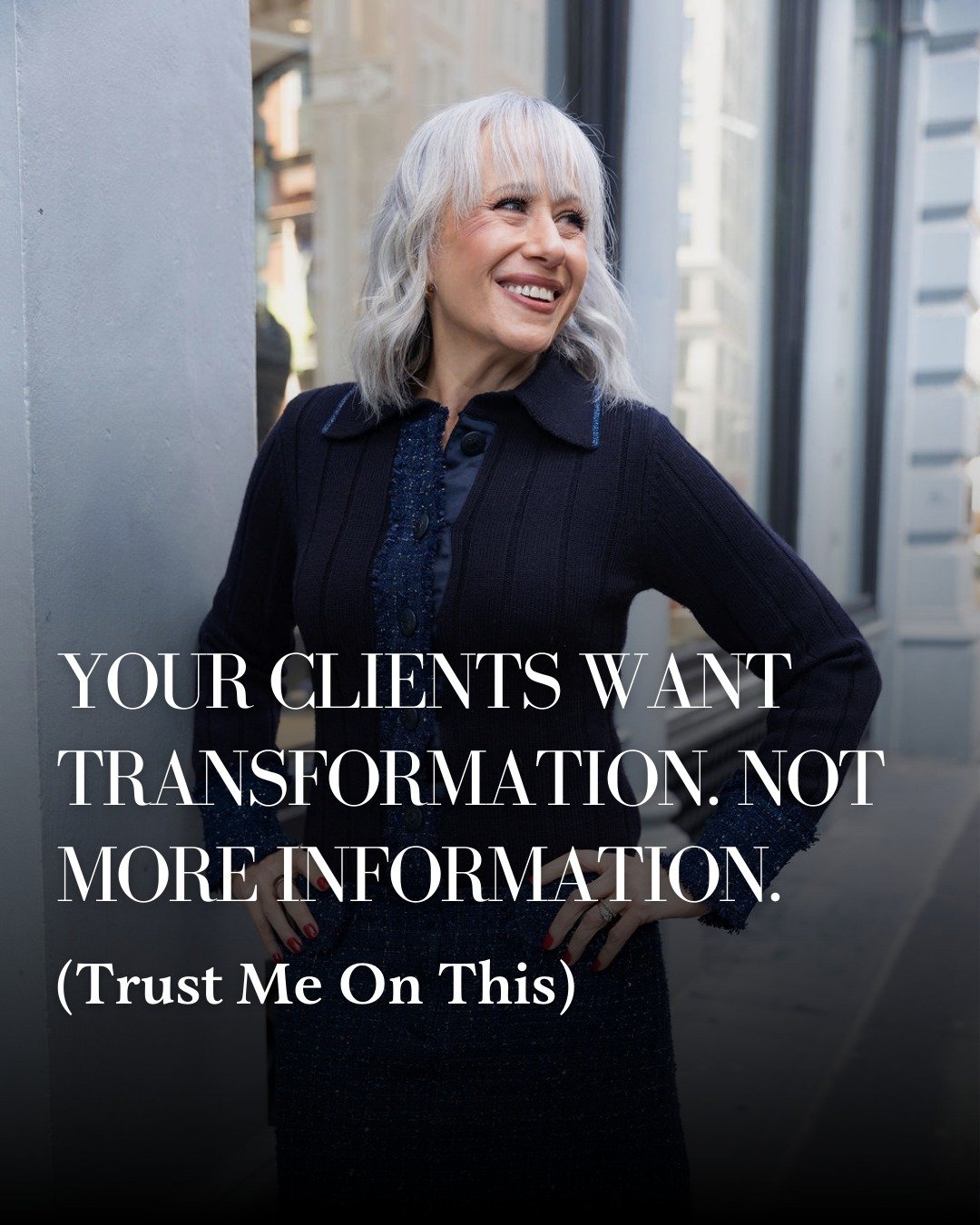 Your clients don&rsquo;t need more information.

They&rsquo;re drowning in information.
They can Google.
They can ask AI.
They can download 17 free PDFs before lunch.

What they can&rsquo;t get from any of that?

✨ Real transformation
✨ Nuanced suppo