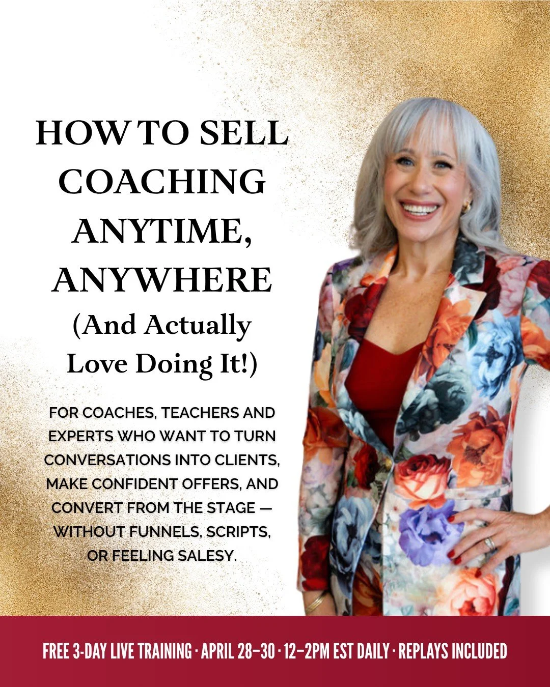 This is your official invitation. 🎉

If you're a coach, teacher, or expert who's ready to stop struggling with the selling part &mdash; this is the training I wish someone had given me when I was starting out.

Over three days, live on Zoom, I'm goi