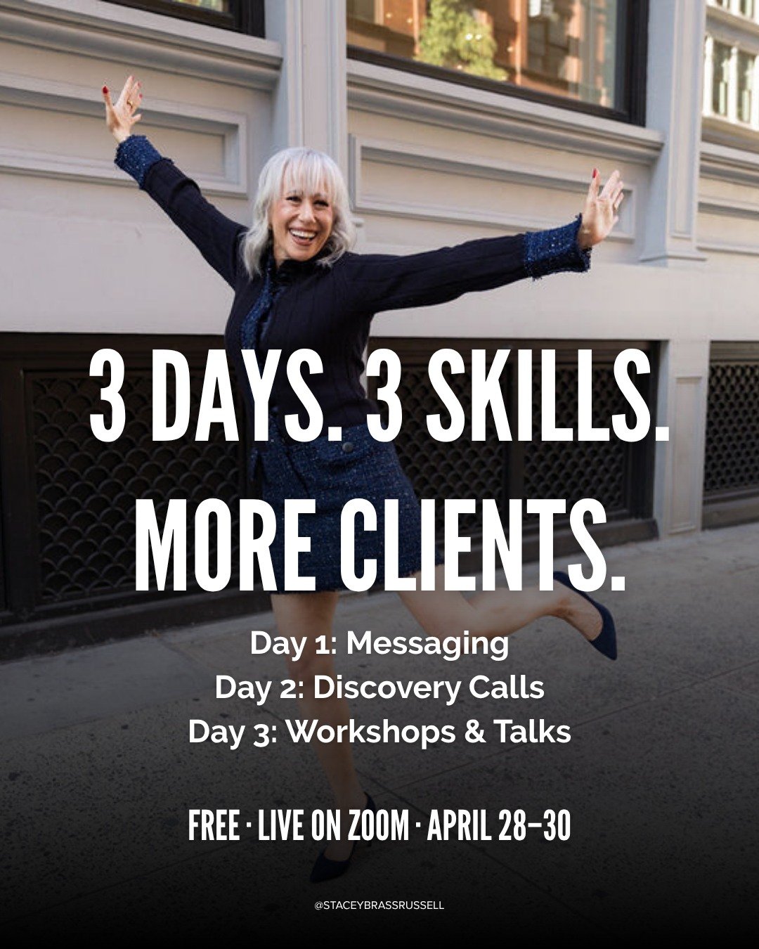 Here's what we're covering:

✨ Day 1: Messaging &mdash; How to talk about what you do so people want it. Whether you're at a networking event, on a discovery call, or writing a caption at 10pm.

✨ Day 2: Discovery Calls &mdash; How to lead a 1:1 call