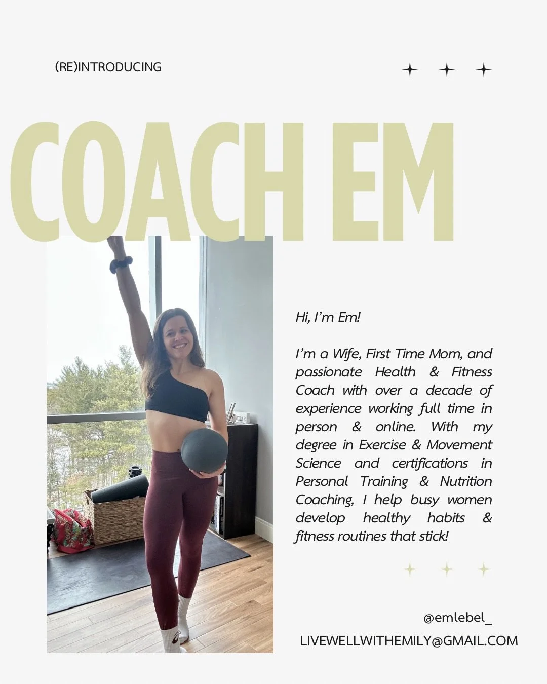 Let me (re)introduce myself,

Hi, I&rsquo;m Em 💚

#coach #fitnesscoach #nutritioncoach #firsttimemom #personaltrainer