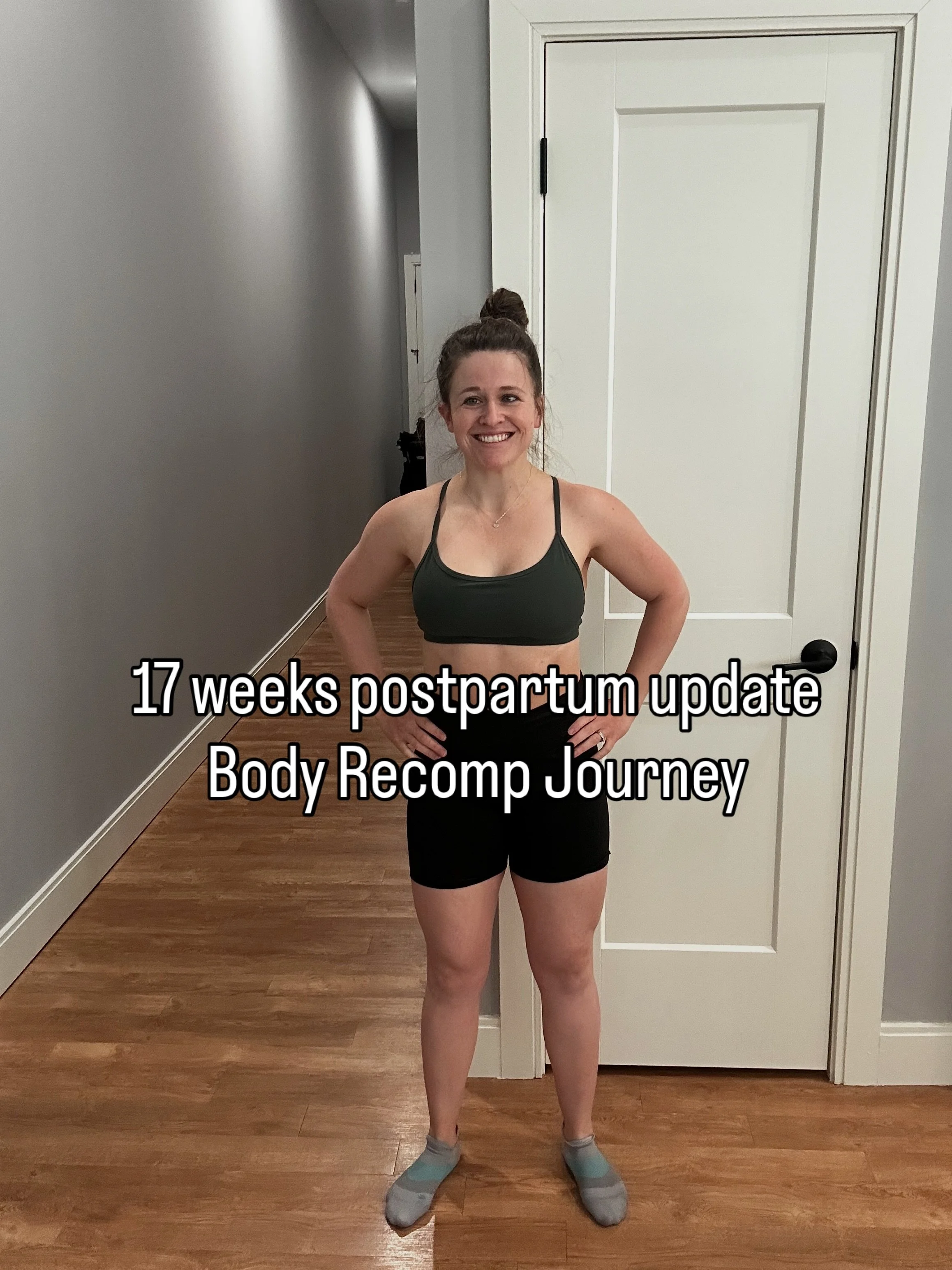 13 ➡️ 17 weeks postpartum fitness journey update:

While my weight fluctuates day to day there is no real difference in the scale between week 13 &amp; 17 (which was the goal).

The differences between weeks 13 &amp; 17??

-I&rsquo;m stronger in all 