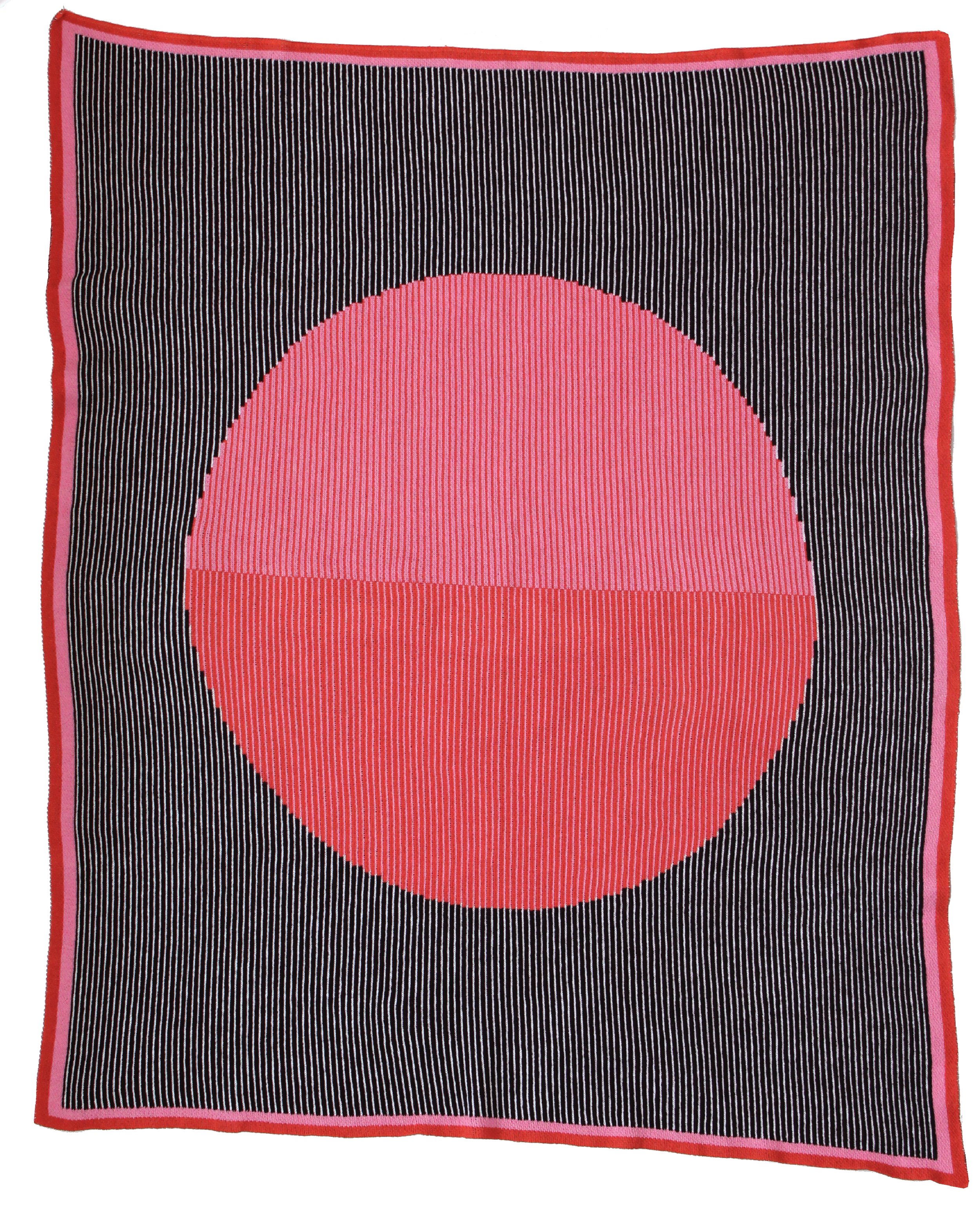 Mega Dot Throw Blanket with Big Red and Pink dot in the center and a black and white background