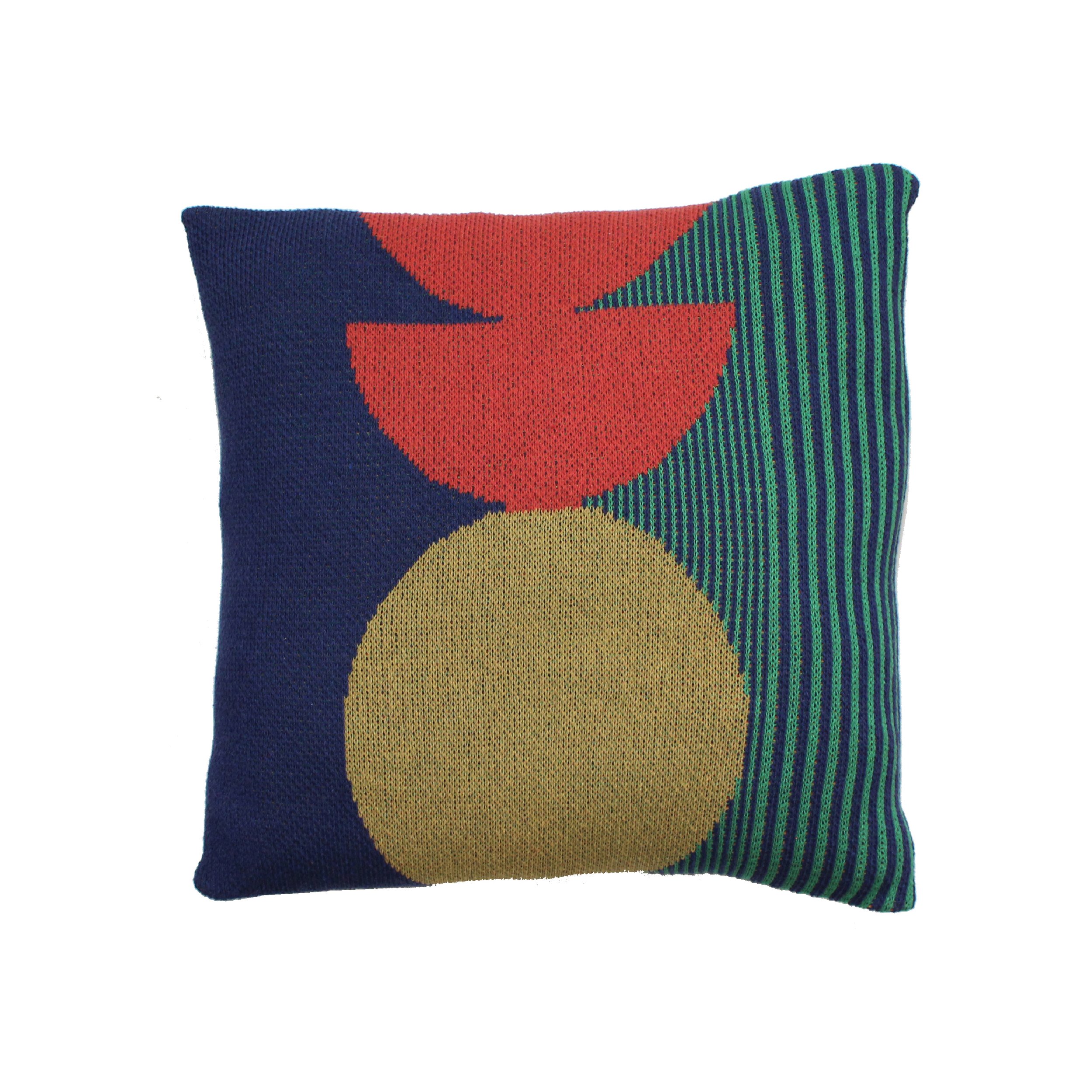 DittoHouse Determined Pillow Cover geometric in rust, chartreuse, blue and green