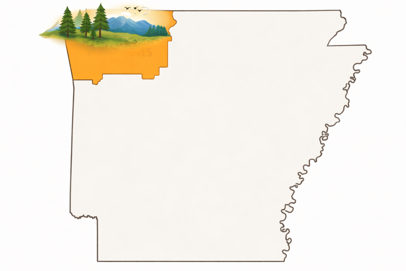 Map of Arkansas highlighting the Northwest Arkansas region served by Balance Integrative Veterinary Care mobile veterinary acupuncture and chiropractic services.