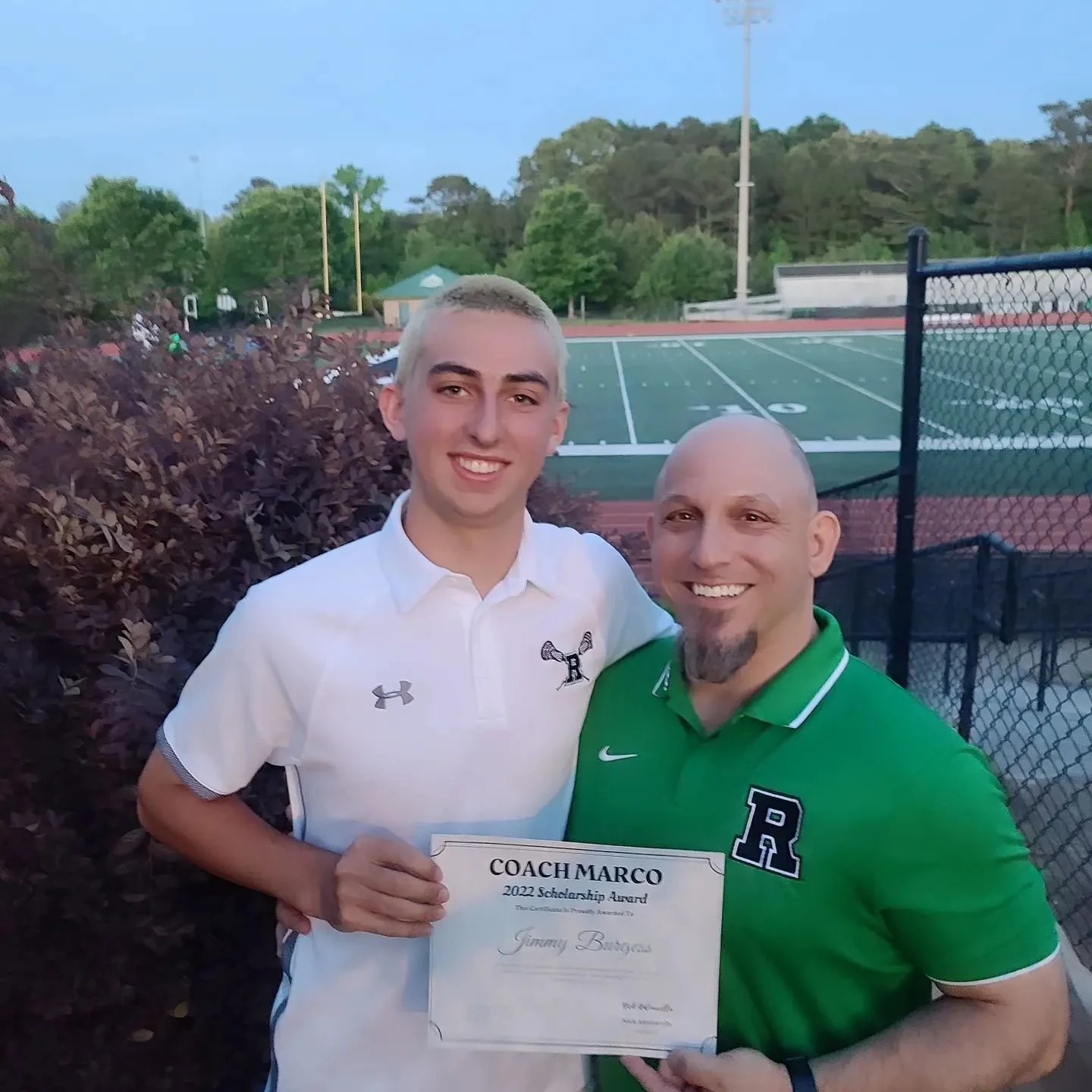 Jimmy Burgess accepting the first annual Marco Antinarella Scholarship Award