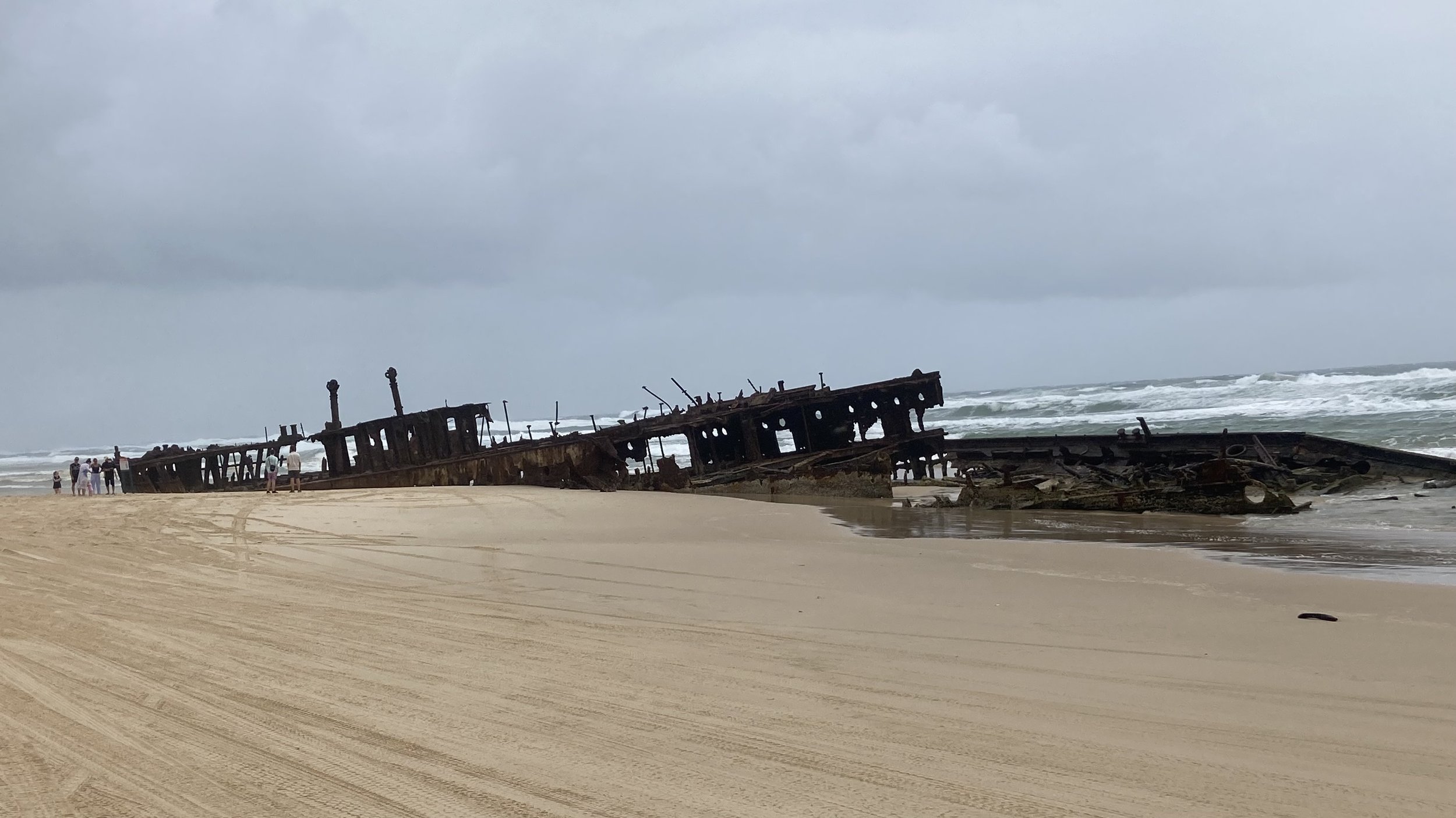 The SS Maheno is a rusting shipwreck stranded on 75 Mile Beach on K'gari since July 1935