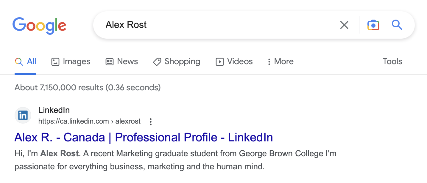 Google Search of Alex Rost