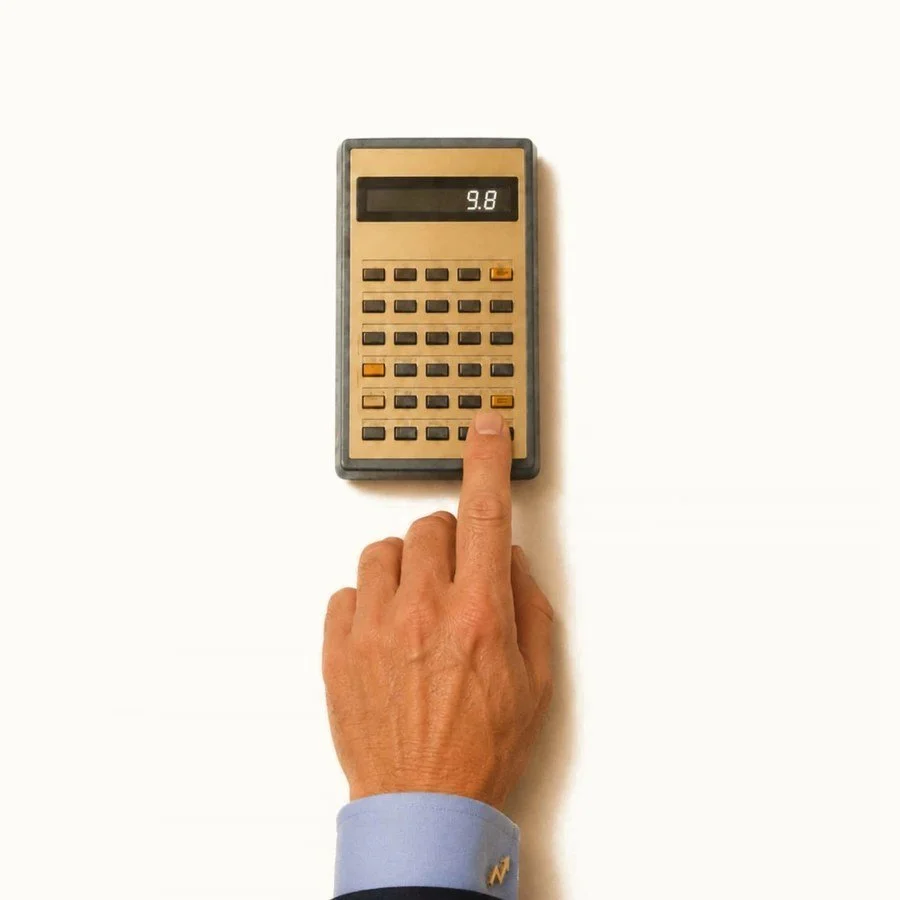 Gold calculator under a pressing finger: Tocobaga marketing for private equity firms