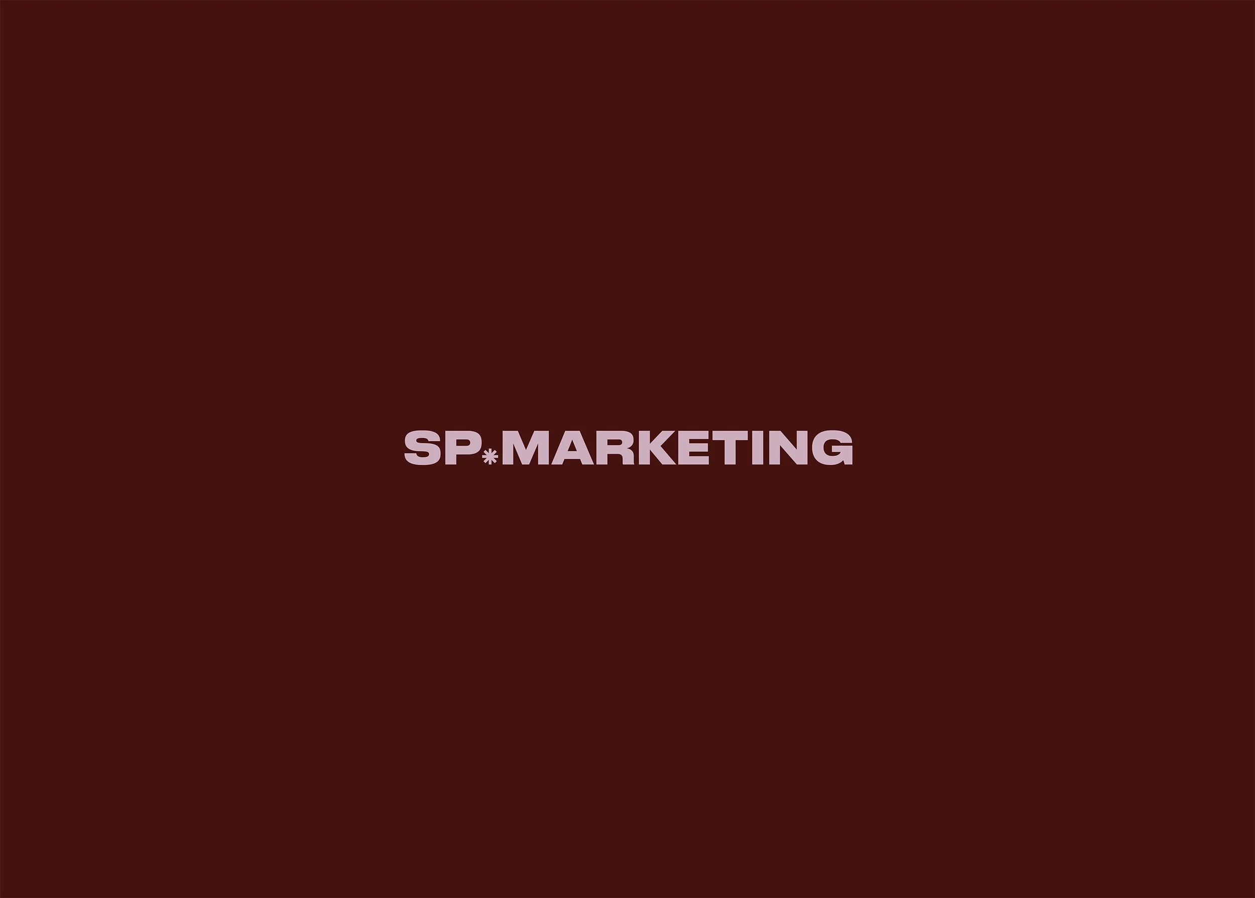 Marketing agency logo reading SP Marketing on maroon background.