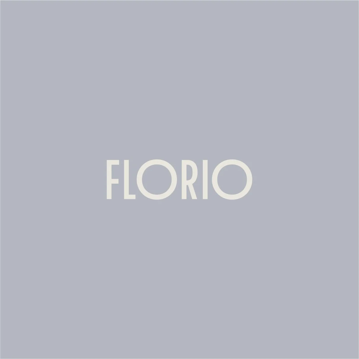 Italian inspired brand wordmark reading Florio, on a blue background.