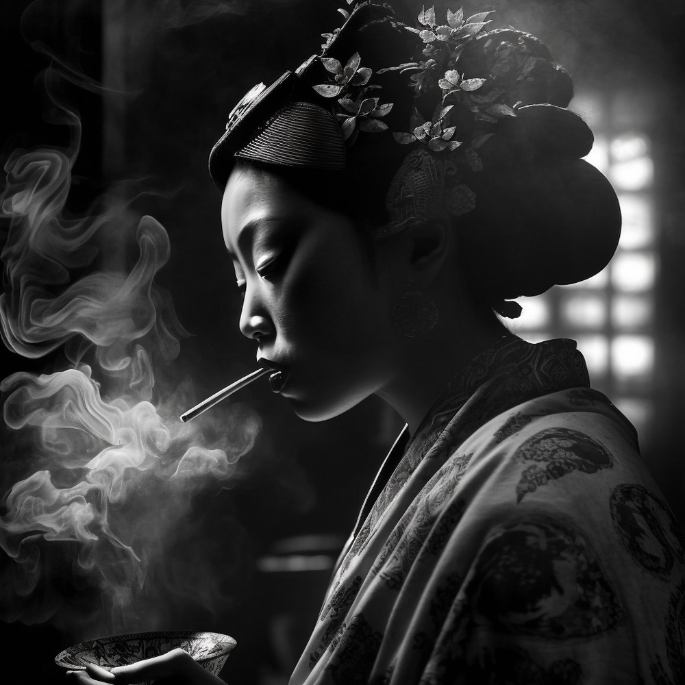 Geisha, noir — a face in hard light and deep black