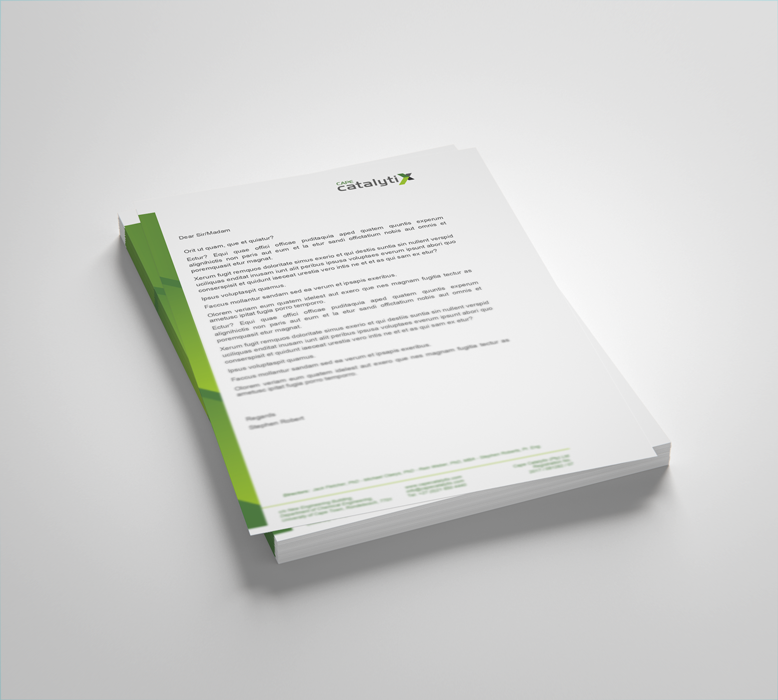 A letterhead on printed documents with a green and white header.