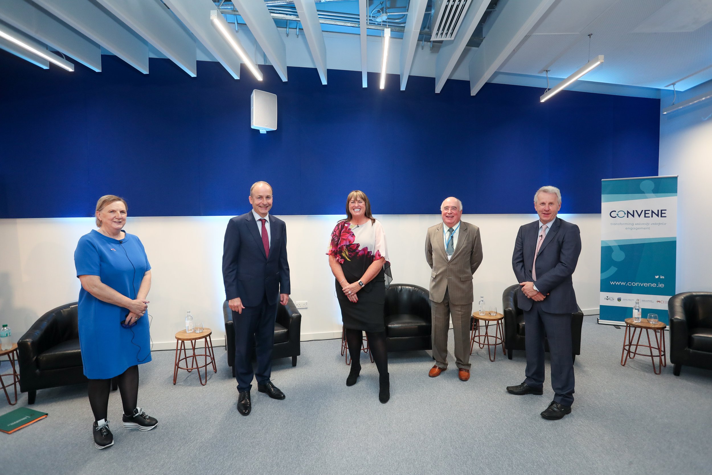  From left to right: Brid Horan, Chancellor, DCU, Taoiseach Micheál Martin, Dr. Andrea Johnson, Vice President, WorkHuman, Michael Horgan, Chairperson, Higher Education Authority, and Jerry O’Sullivan, Deputy Chief Executive, ESB. 