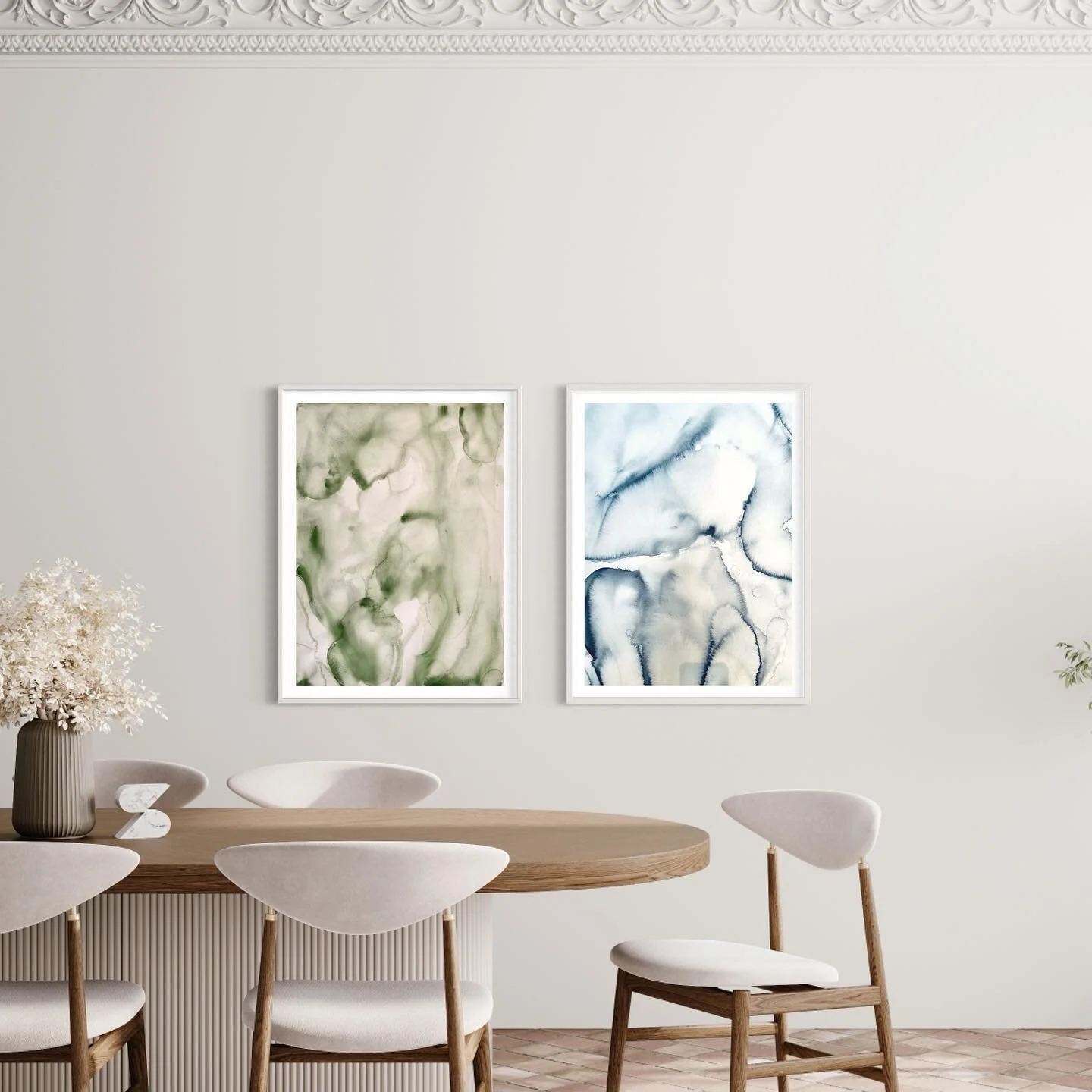 Happy Friday g&auml;nget🥂☀️ &rdquo;Earth&rdquo; och &rdquo;Ocean&rdquo; &auml;r tv&aring; helt nya abstrakta m&aring;lningar jag kommer ha med mig p&aring; min utst&auml;llning om exakt en vecka!! 

60*80 cm stora med en fin vit boxram. 

Det var ot