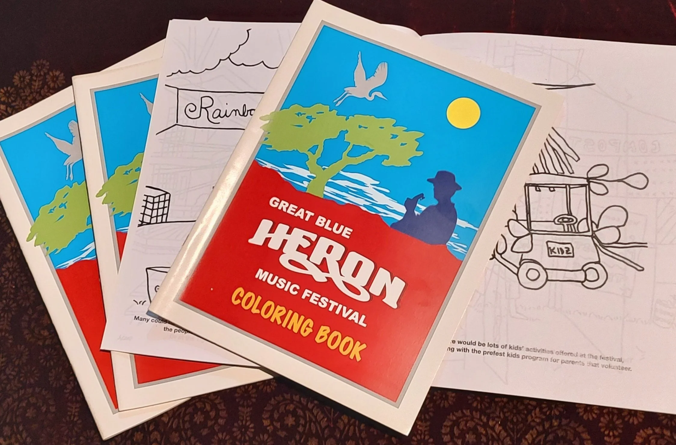 As a  special project for the 20th Annual Great Blue Heron Music Festival, Dodi wrote the story and illustrated the pages (along with some help from two of her daughters) of this timeless coloring book, designed for all ages to enjoy.