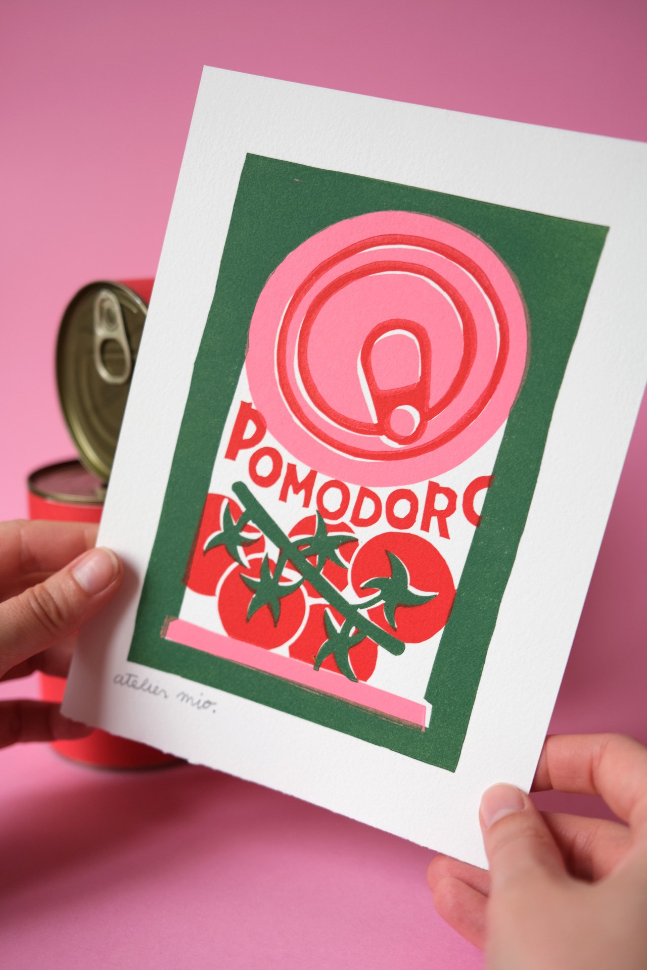Pomodoro • Linogravure 3 couleurs format A5