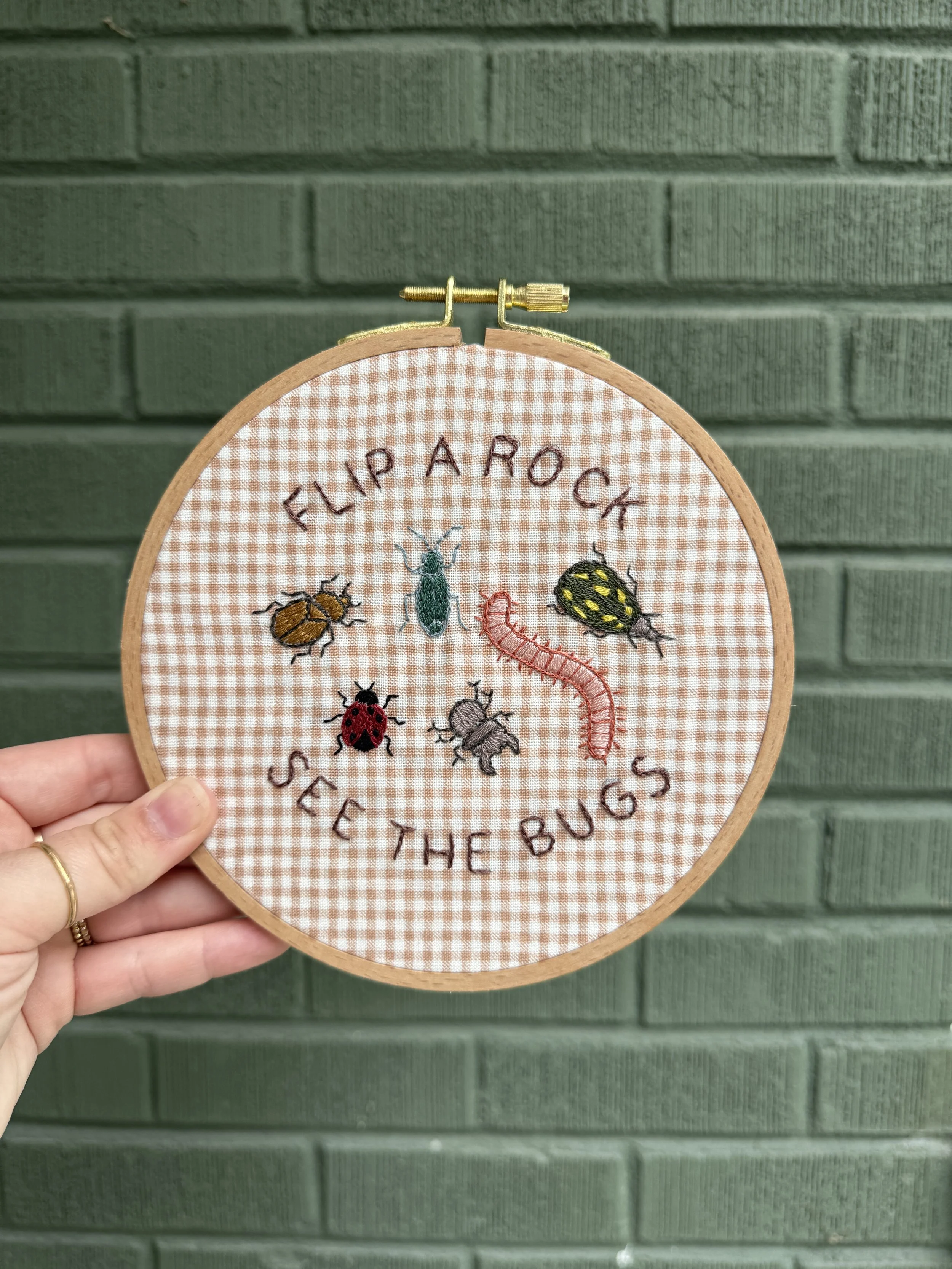 Flip A Rock, See The Bugs - Embroidered Hoop