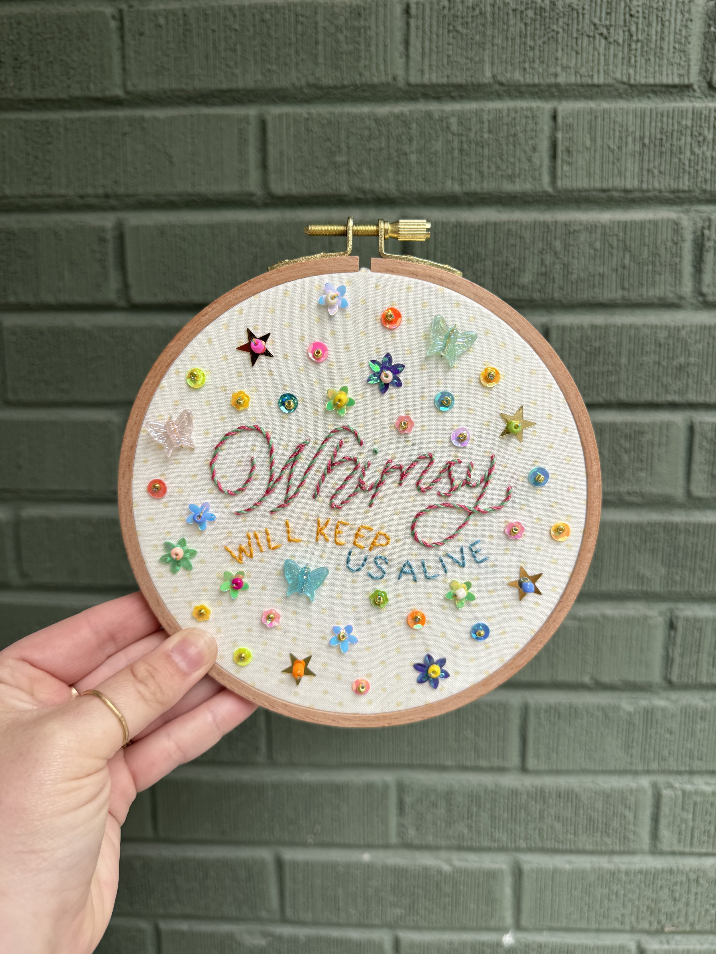 Whimsy Will Keep Us Alive (Off White) - Embroidered Hoop