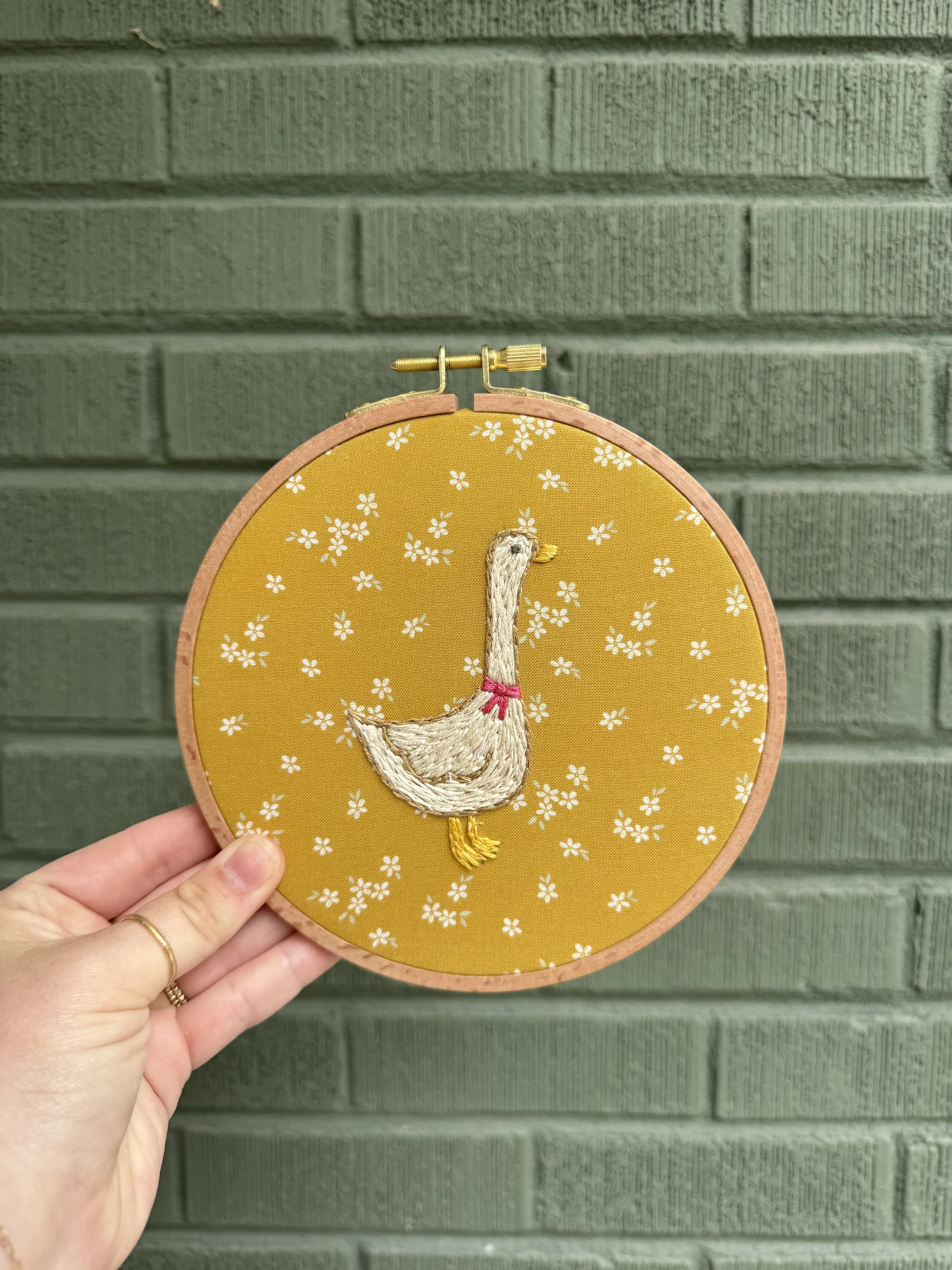 Yellow Floral Goose - Embroidered Hoop