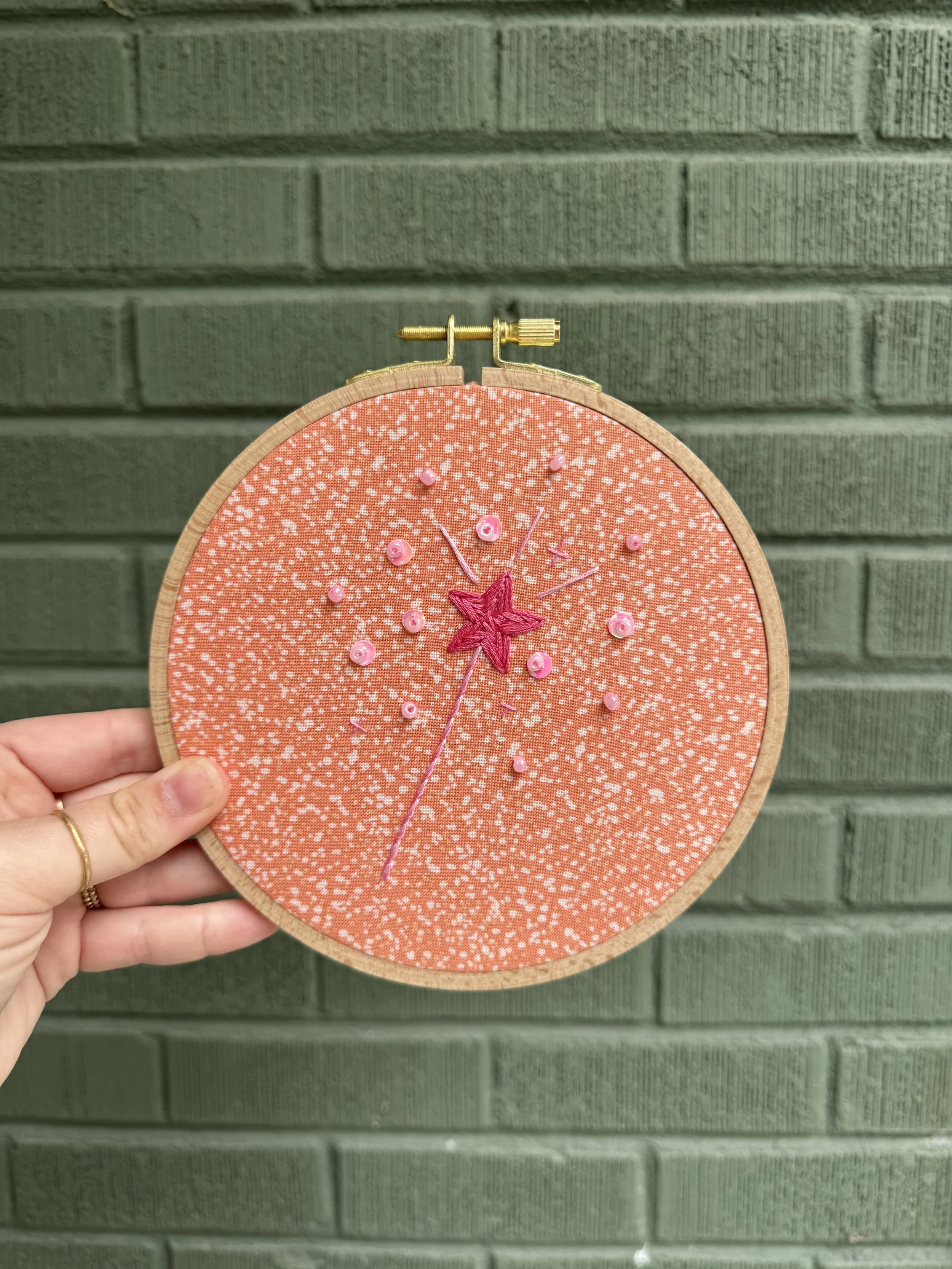 Magic Wand (Pink/Orange) - Embroidered Hoop