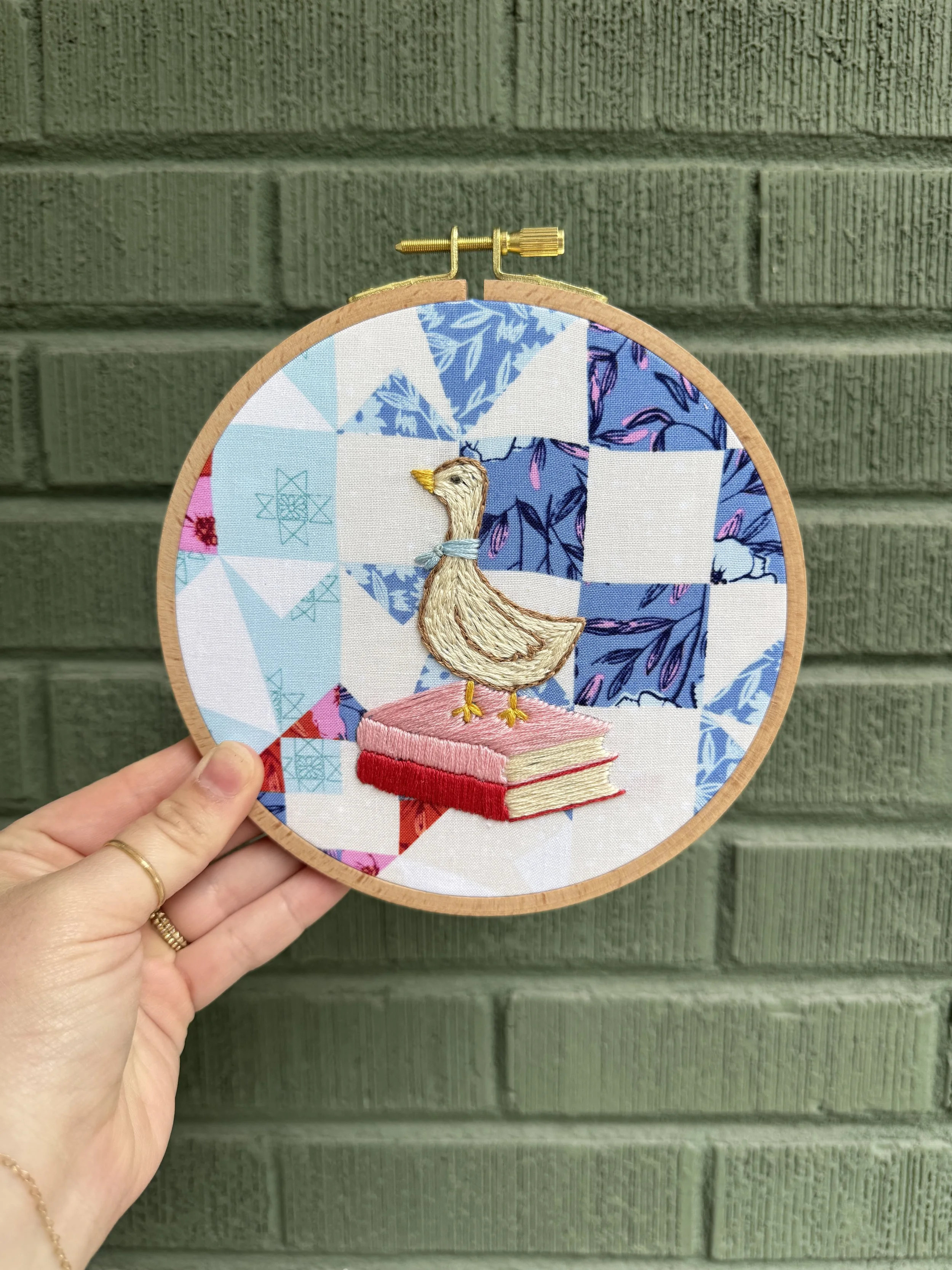 Bookish Goose - Embroidered Hoop