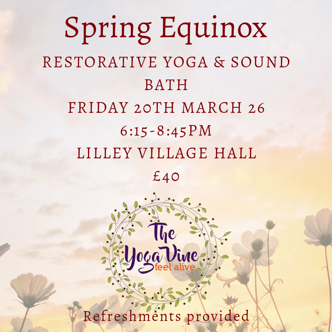 An evening of restorative Yoga Fri 20/3/26 6:15-8:45pm 1-3pm