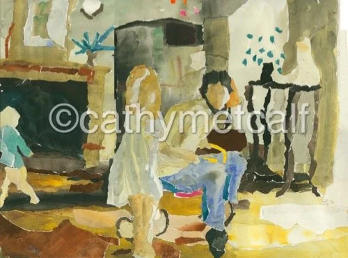 Caroline and Sid on Scooter - Guache on Rag Paper Collage 841x594mm