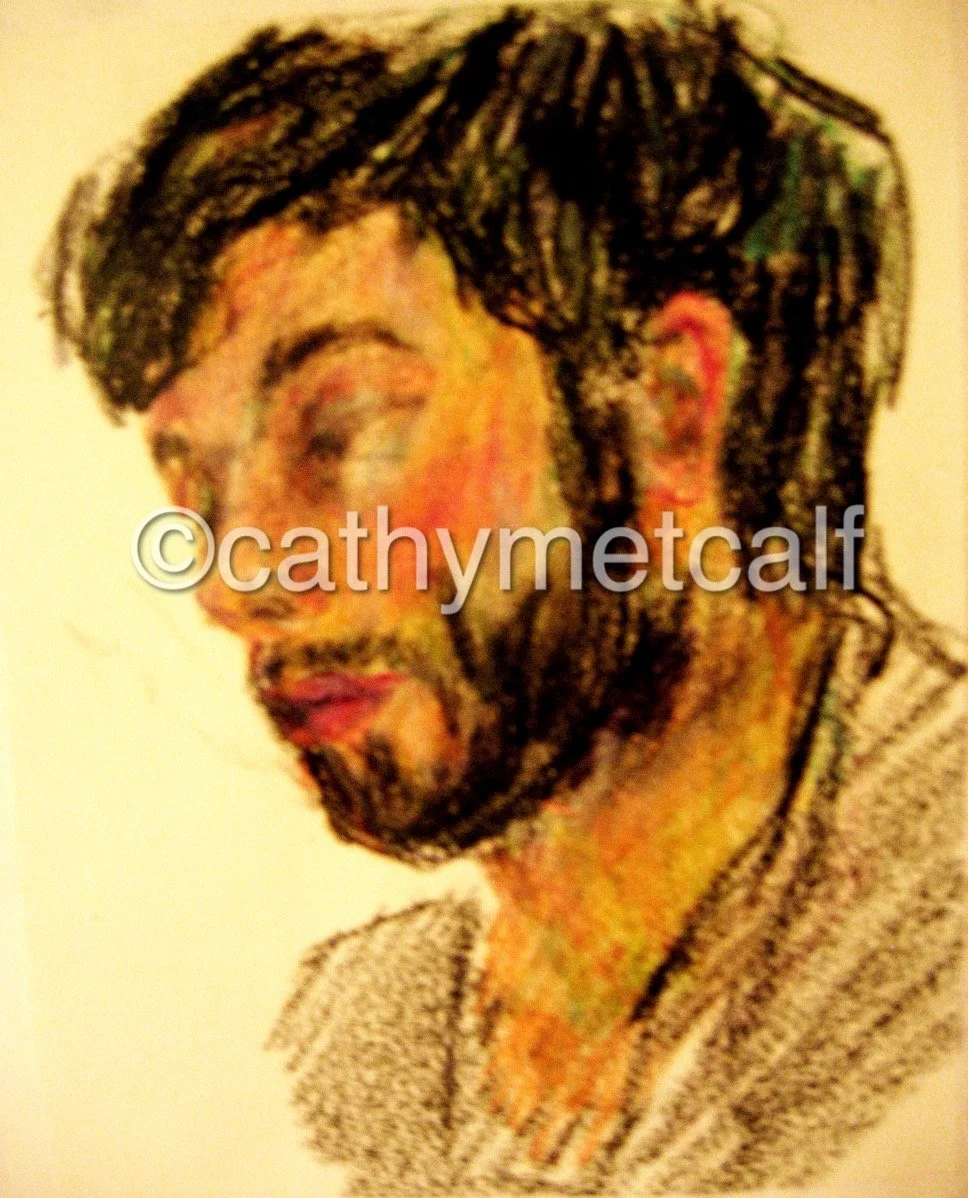 Sid after watching Alien on Tiny B&W TV- Oil Pastel on Paper 210x297mm