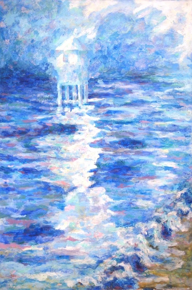 Dream of The lighthouse whilst running- Encaustic on Canvas 6x4ft