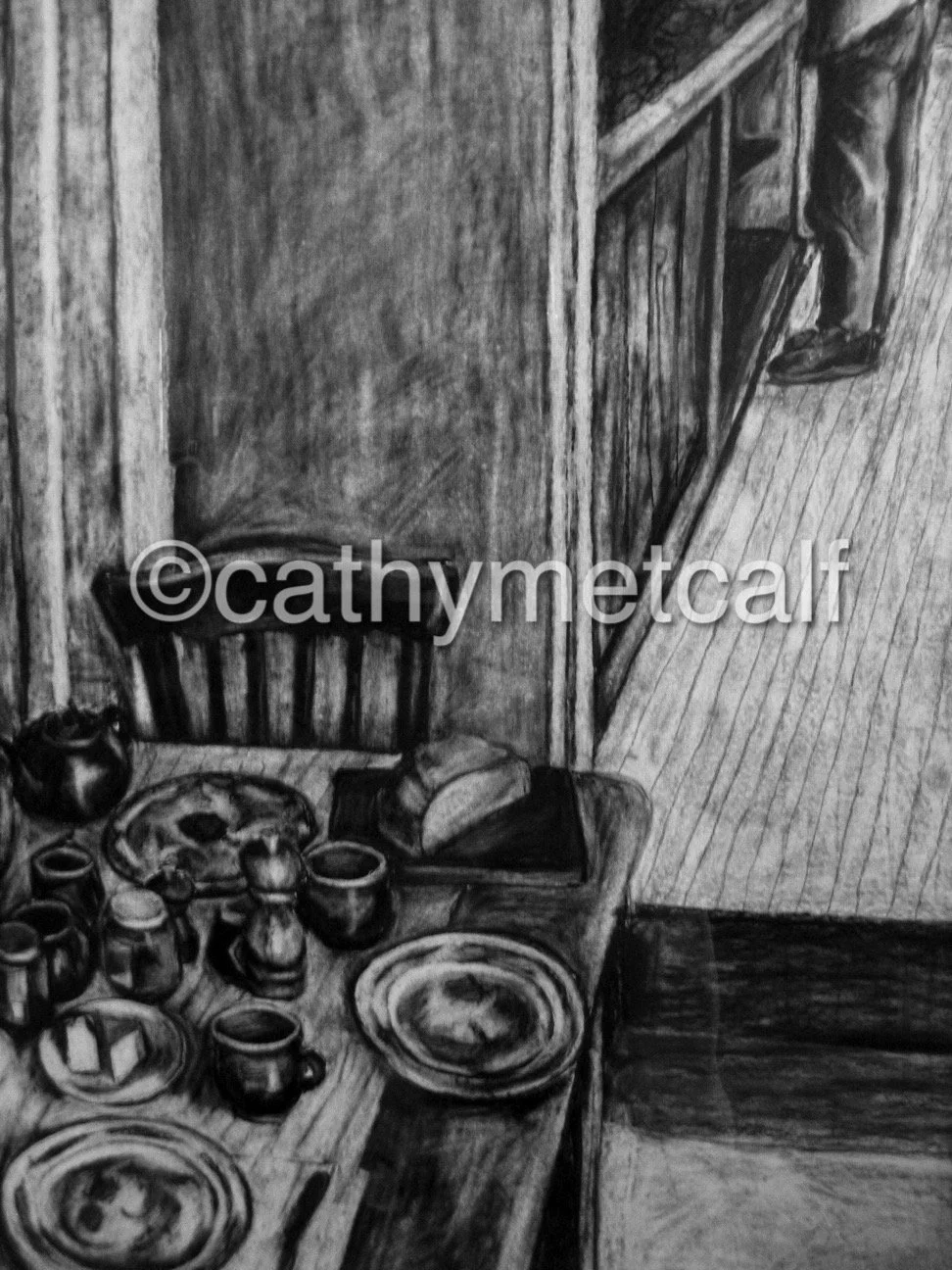 Mum in Kitchen - Conte on Rag Paper 841x594mm